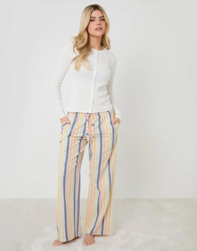 Cream Stripe Button Front Cotton Pyjamas (2-Piece Set) sold by Threadbare