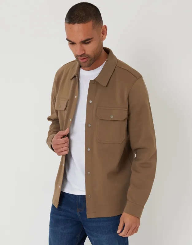 Taupe Pique Popper Fastening Shacket made by Threadbare
