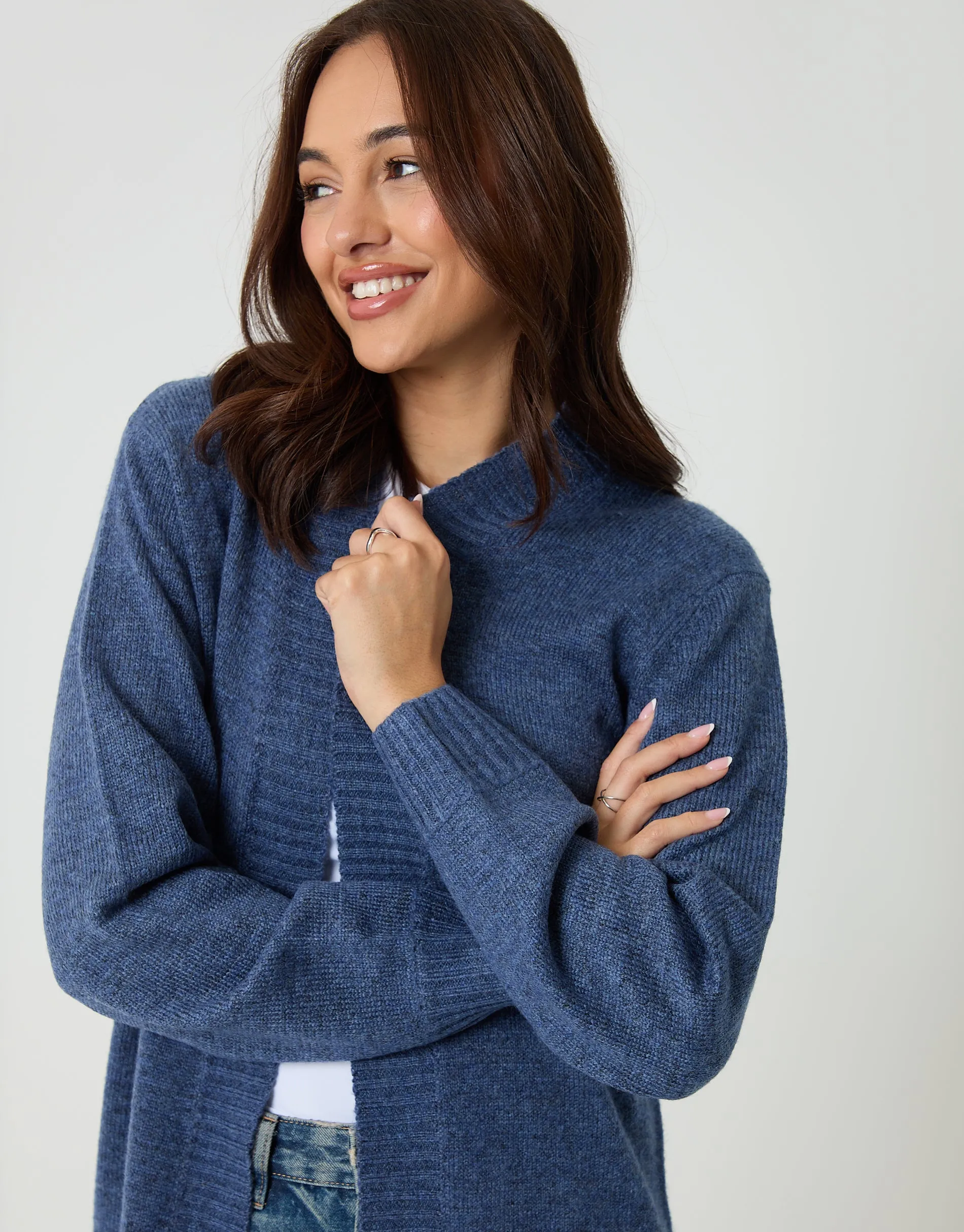 Blue Longline Knitted Open Cardigan sold by Threadbare product image thumbnail 4