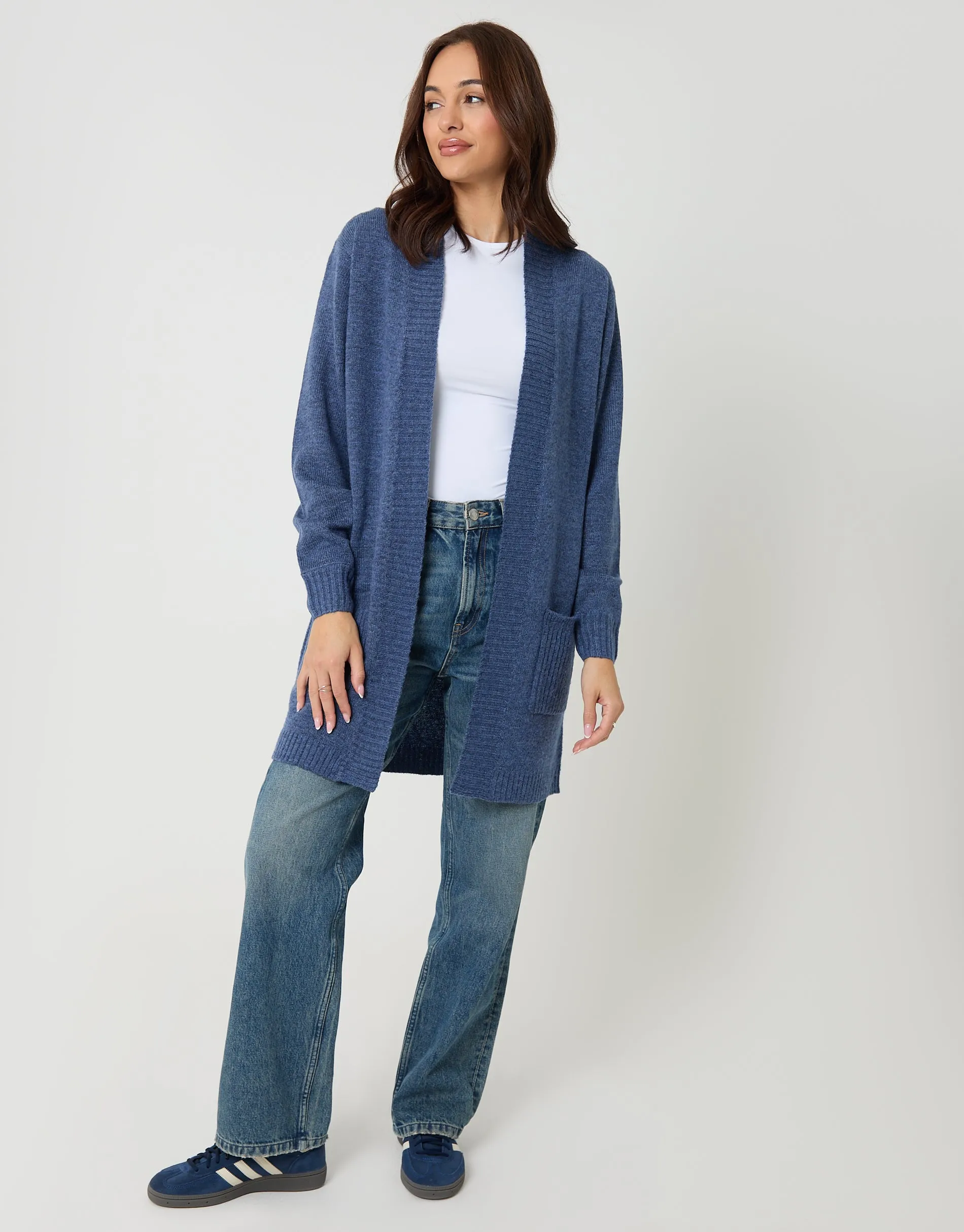 Blue Longline Knitted Open Cardigan sold by Threadbare product image thumbnail 3
