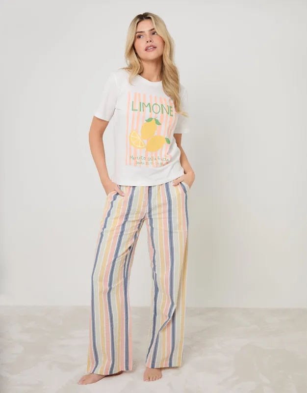 Cream Lemonade Graphic Print Cotton Pyjamas (2-Piece Set) made by Threadbare