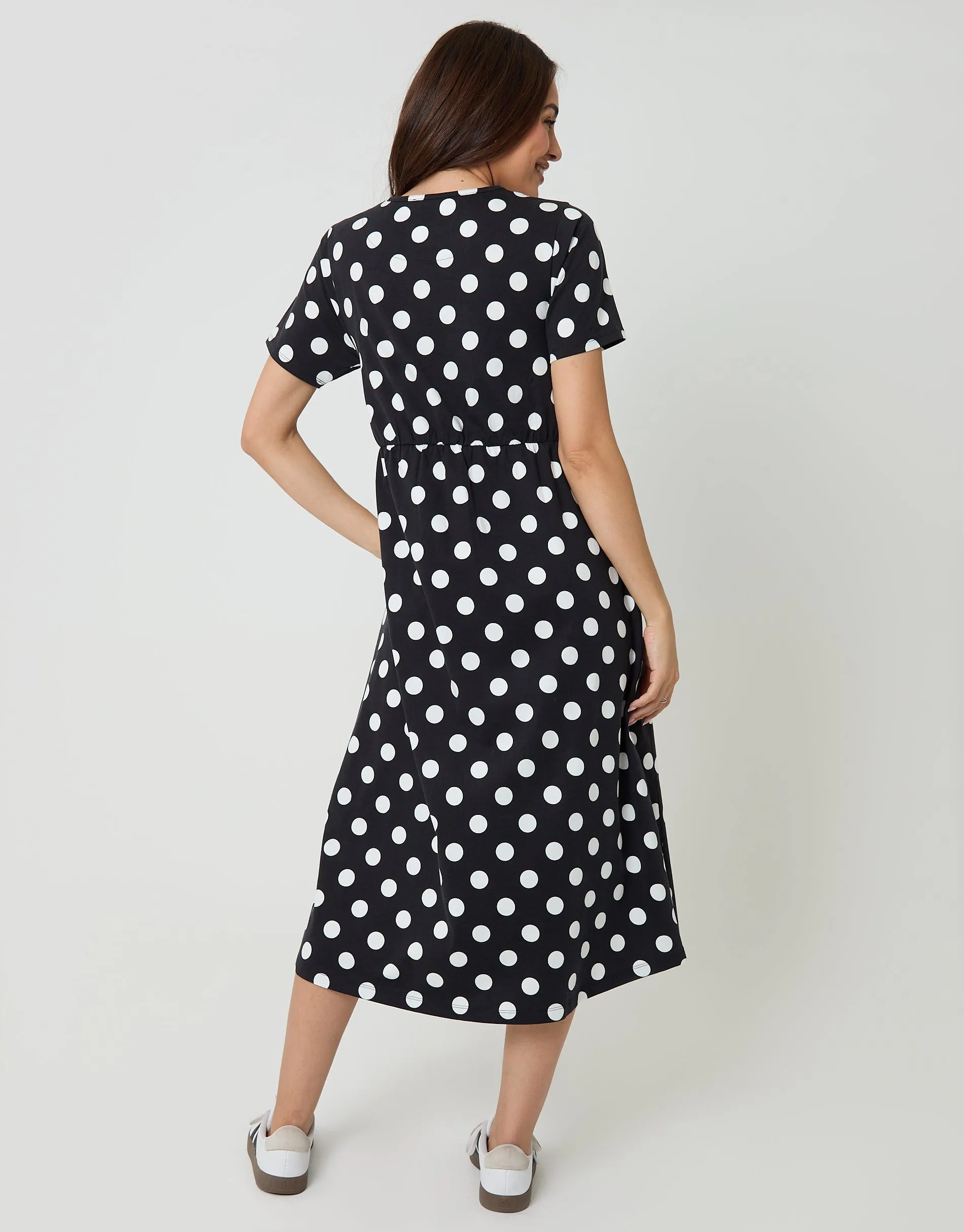 Pure Cotton Midi Smock Dress with Pockets in Black Polka Dot sold by Threadbare product image thumbnail 2