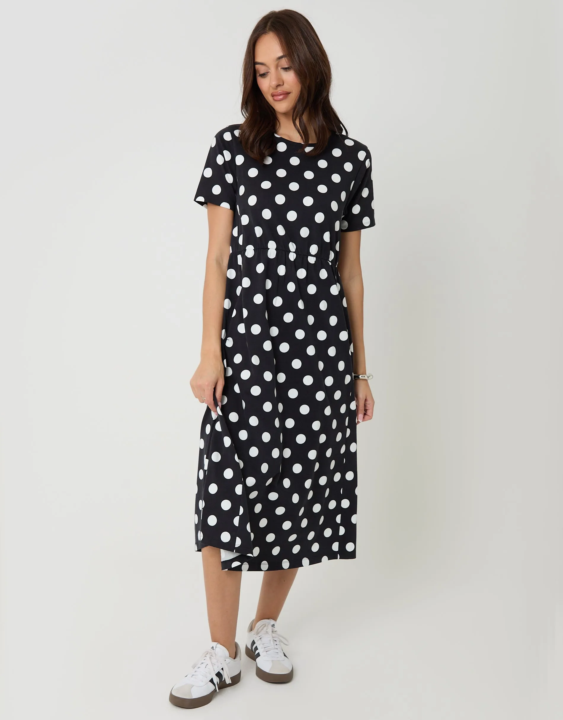 Pure Cotton Midi Smock Dress with Pockets in Black Polka Dot sold by Threadbare product image thumbnail 3