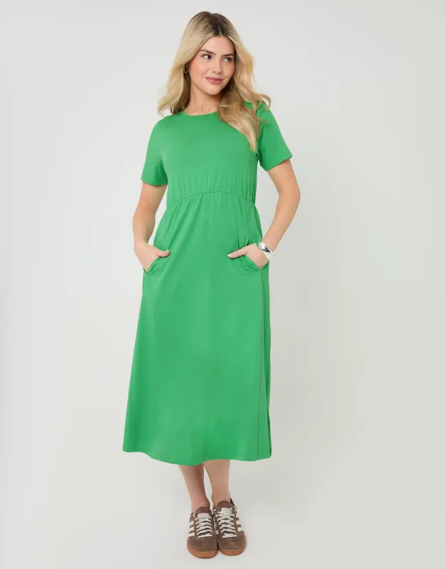 Green Jersey Midi Smock Dress with Pockets sold by Threadbare