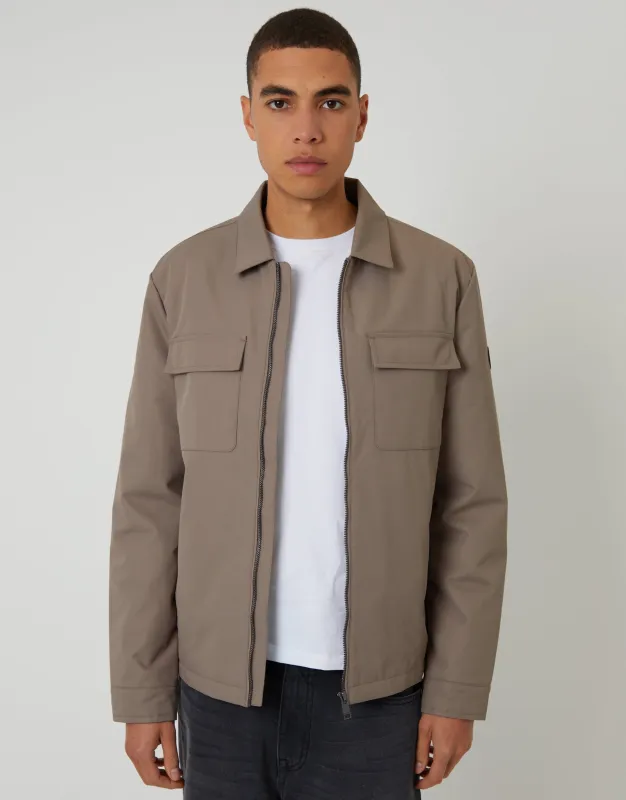 Taupe Showerproof Lightweight Collared Zip Up Jacket made by Threadbare