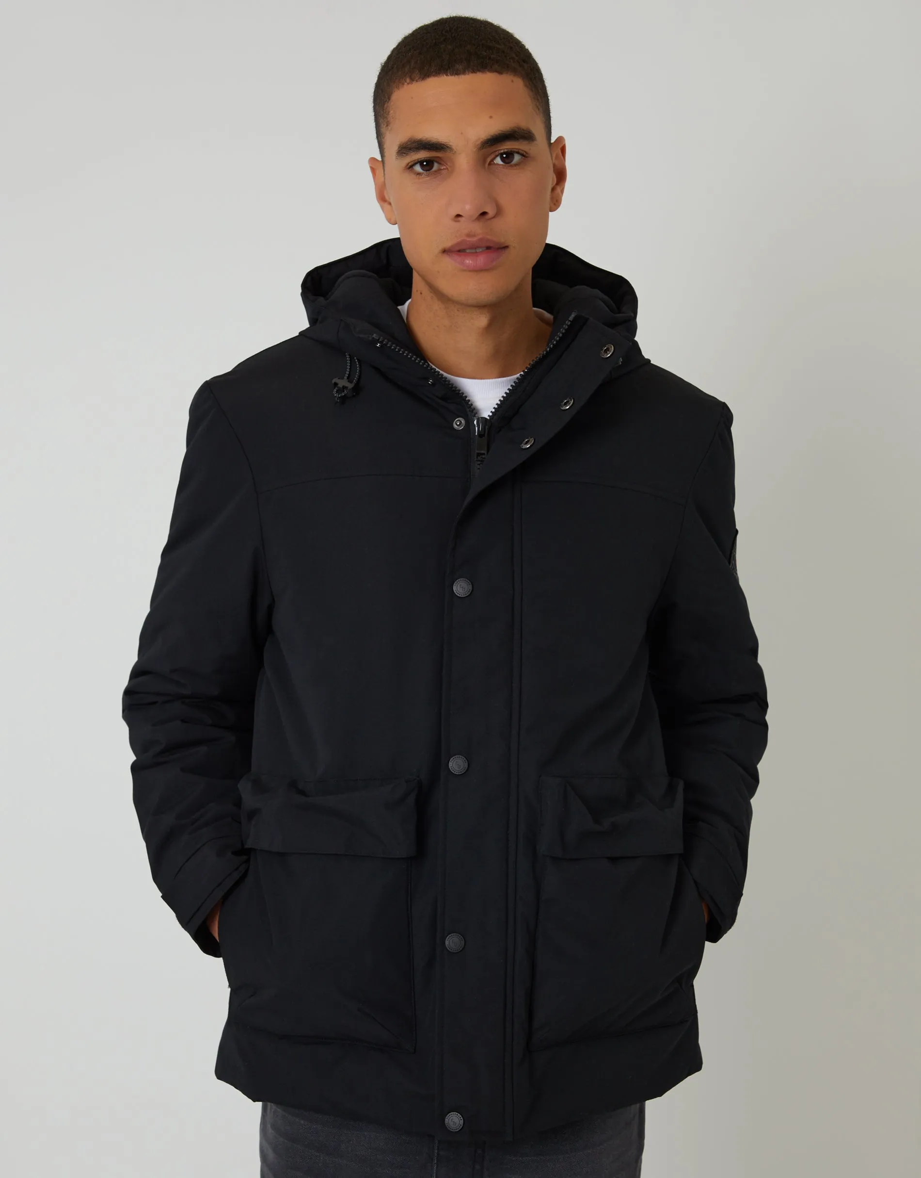 Black Showerproof Microfleece Lined Padded Coat sold by Threadbare product image thumbnail 5