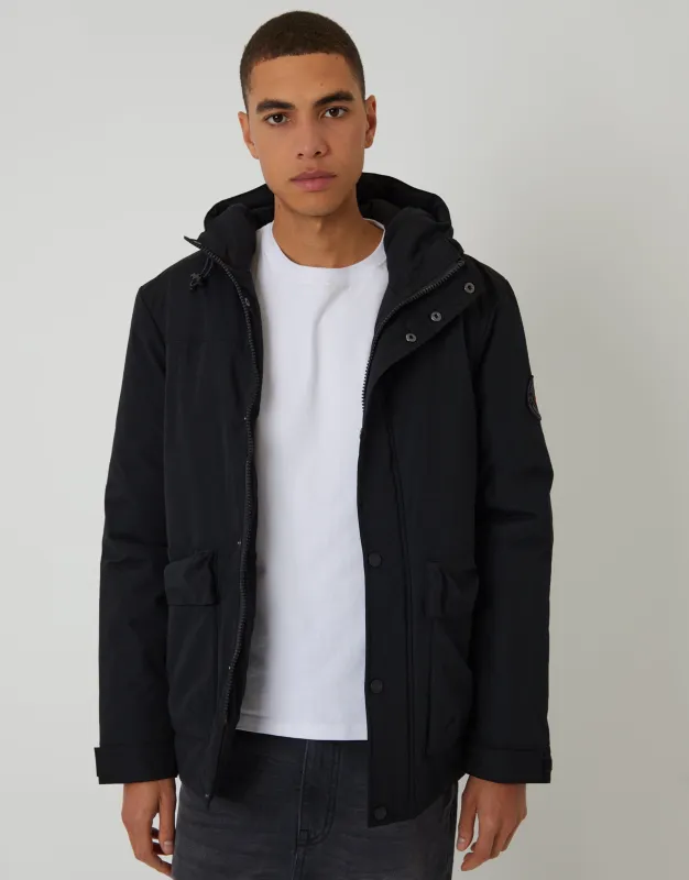 Black Showerproof Microfleece Lined Padded Coat sold by Threadbare