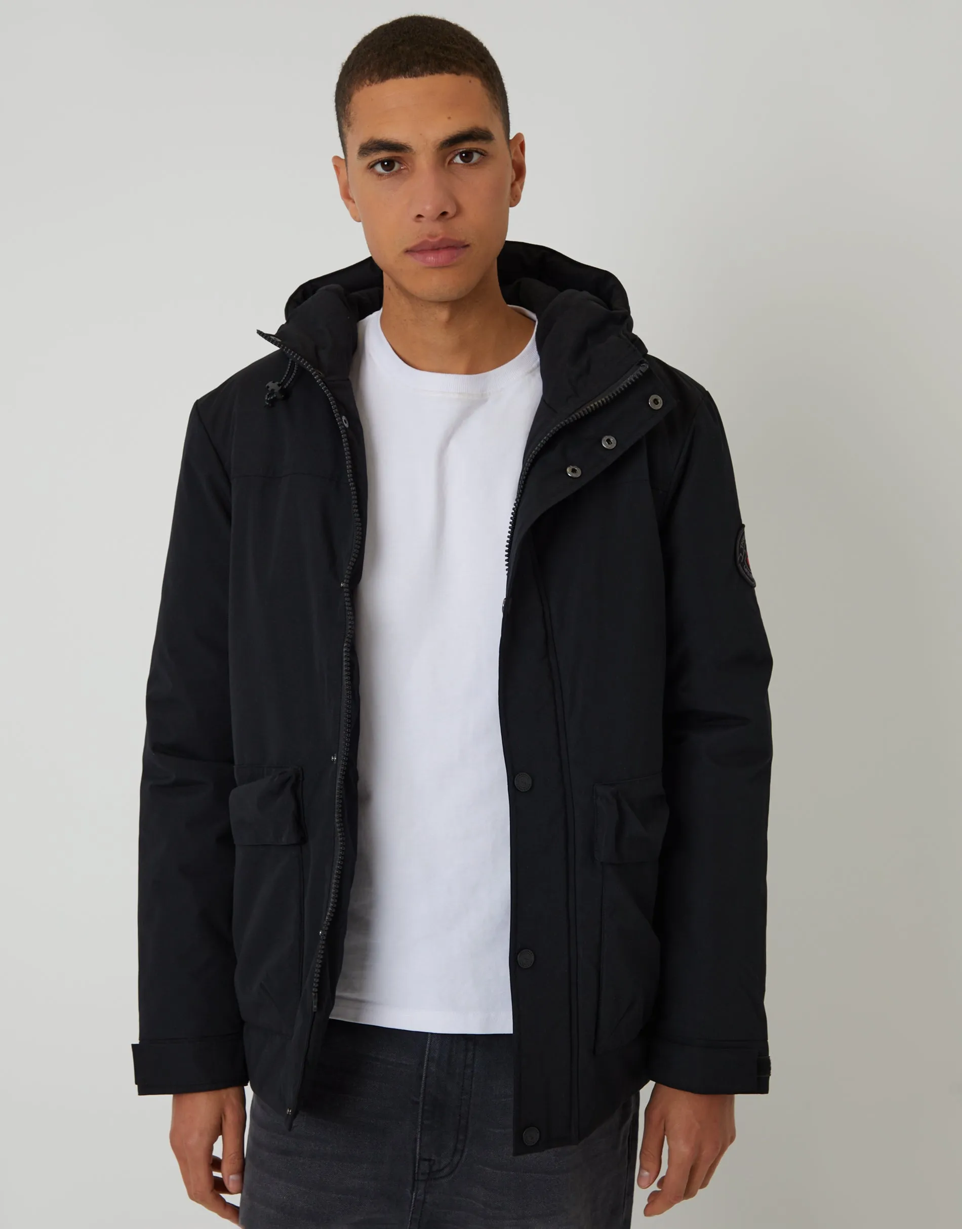 Black Showerproof Microfleece Lined Padded Coat sold by Threadbare