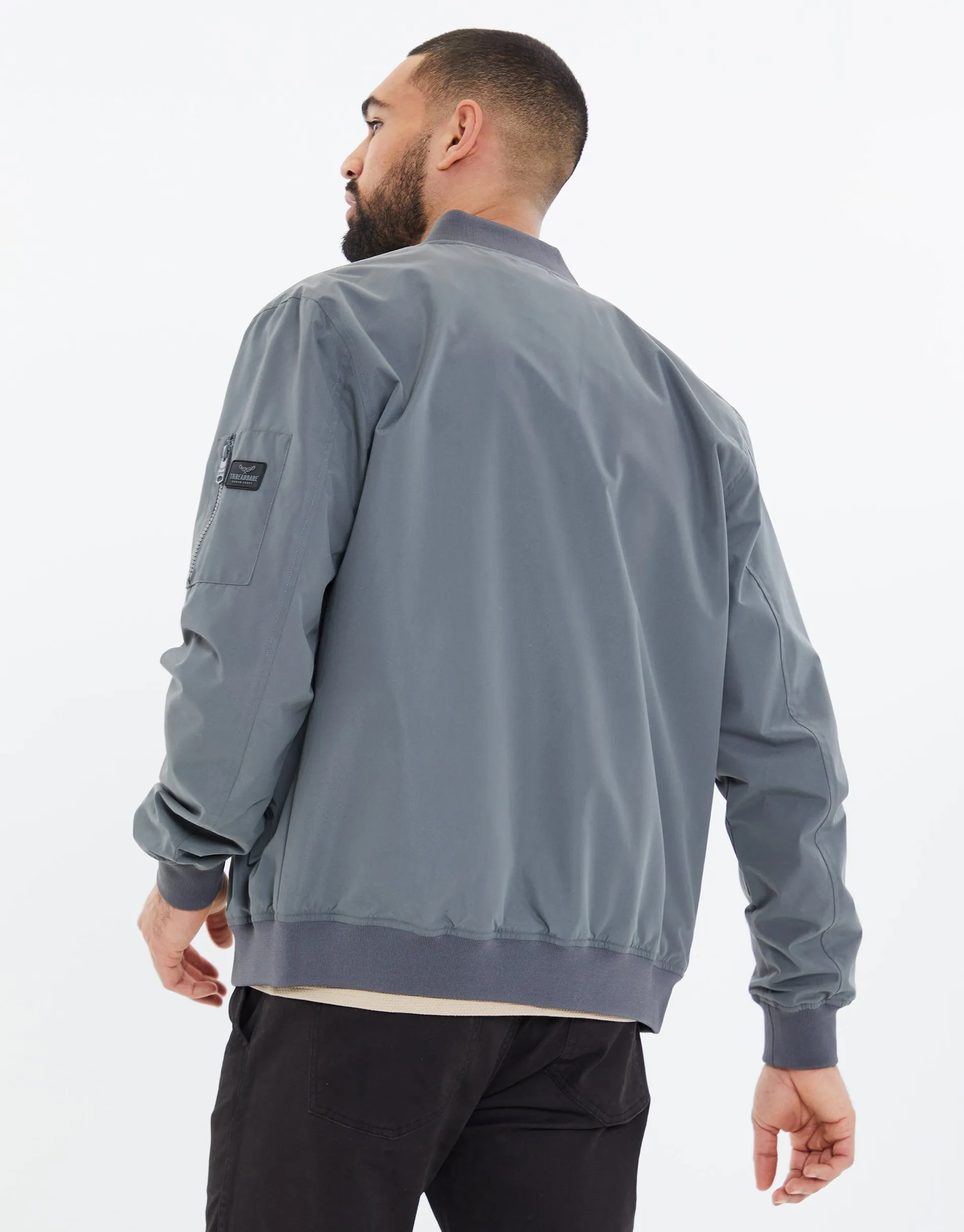 Men's Charcoal Bomber Jacket sold by Threadbare product image thumbnail 3