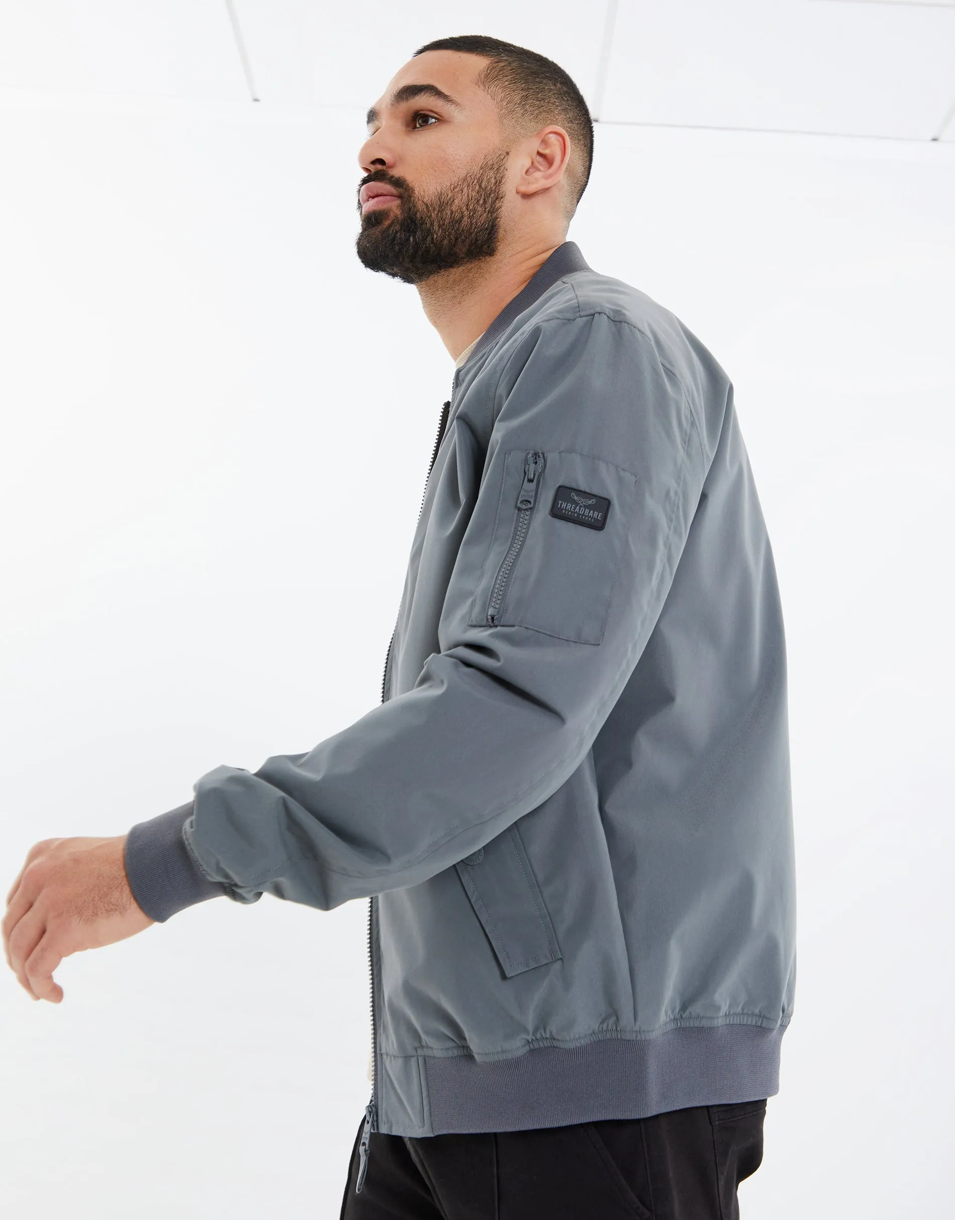 Men's Charcoal Bomber Jacket sold by Threadbare product image thumbnail 5