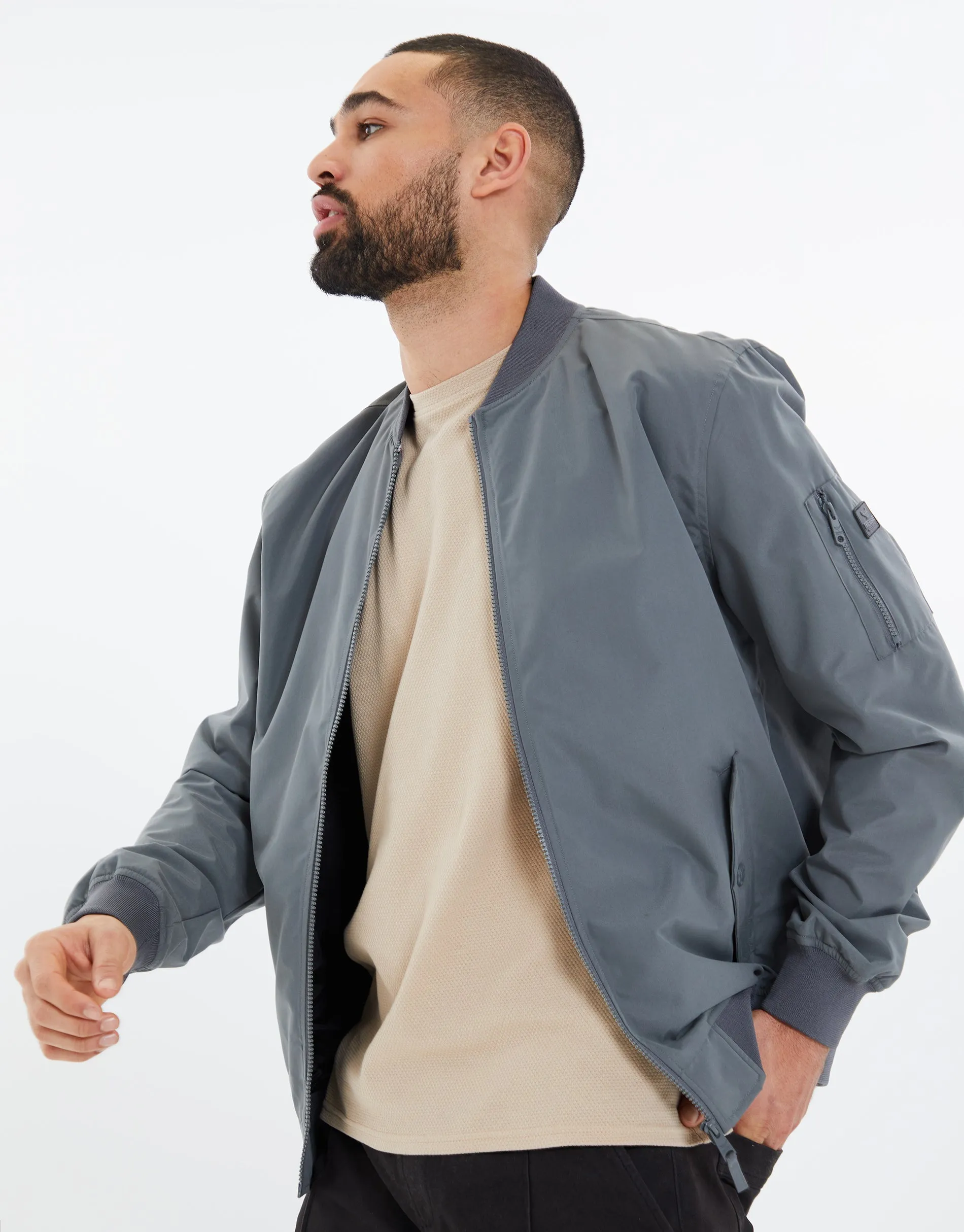 Men's Charcoal Bomber Jacket sold by Threadbare product image thumbnail 2
