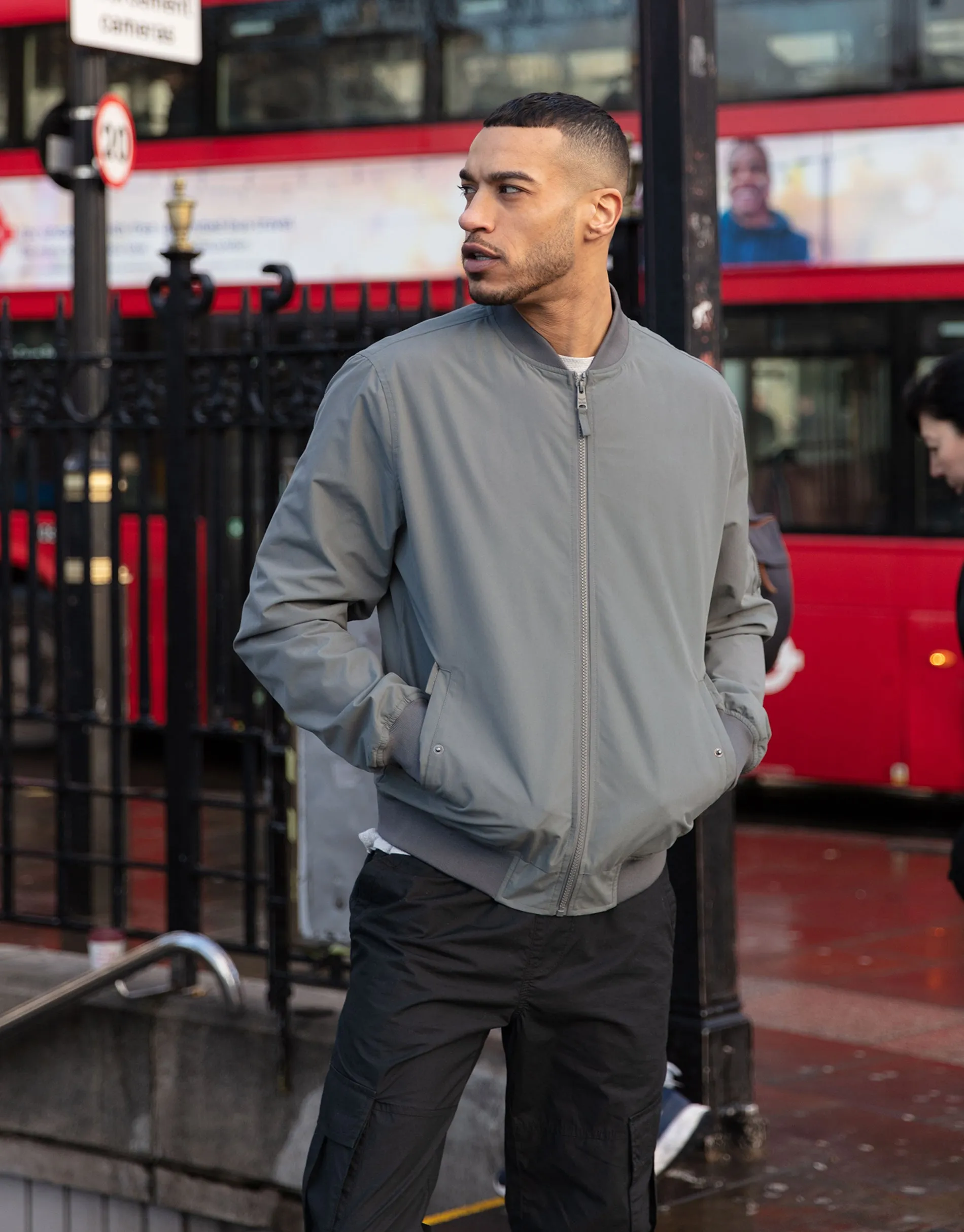 Men's Charcoal Bomber Jacket sold by Threadbare