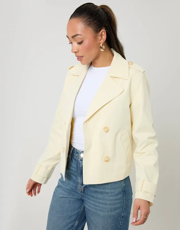 Yellow Double Breasted Cropped Trench Coat sold by Threadbare