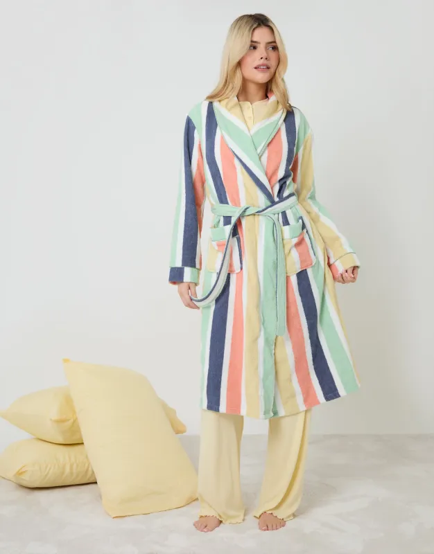 Cotton Towelling Dressing Gown in Pastel Stripe made by Threadbare