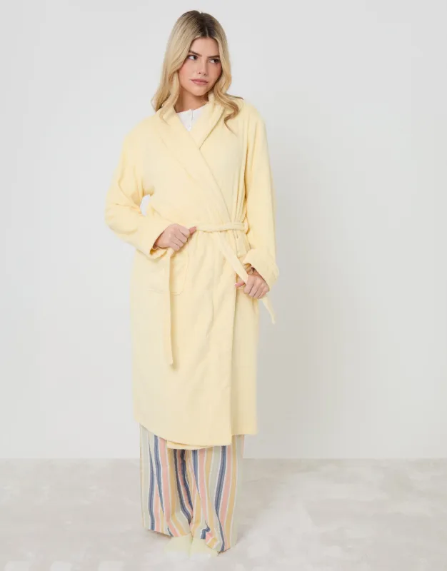Towelling Midi Dressing Gown in Yellow made by Threadbare