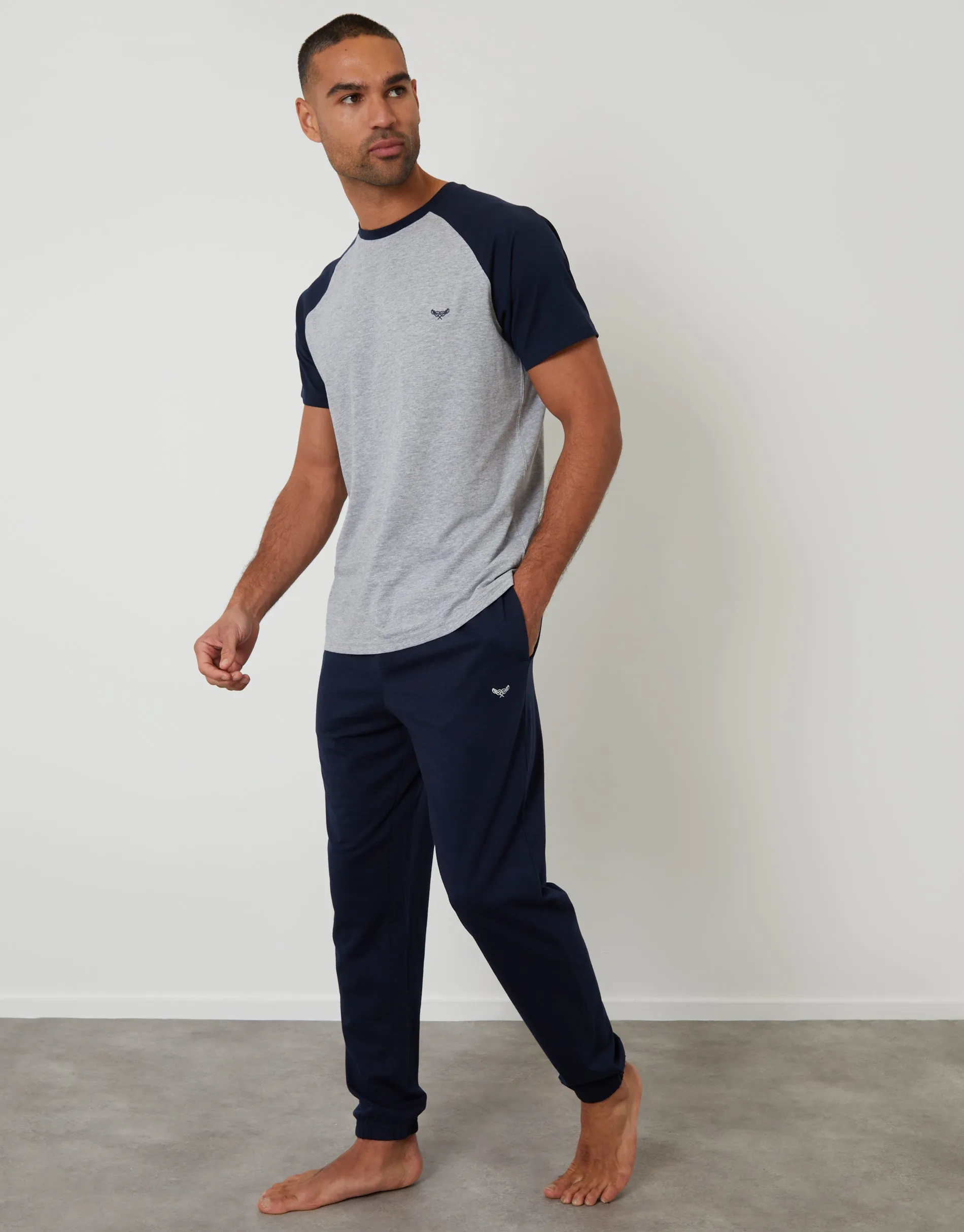 Navy Raglan Short Sleeve Lounge Set sold by Threadbare