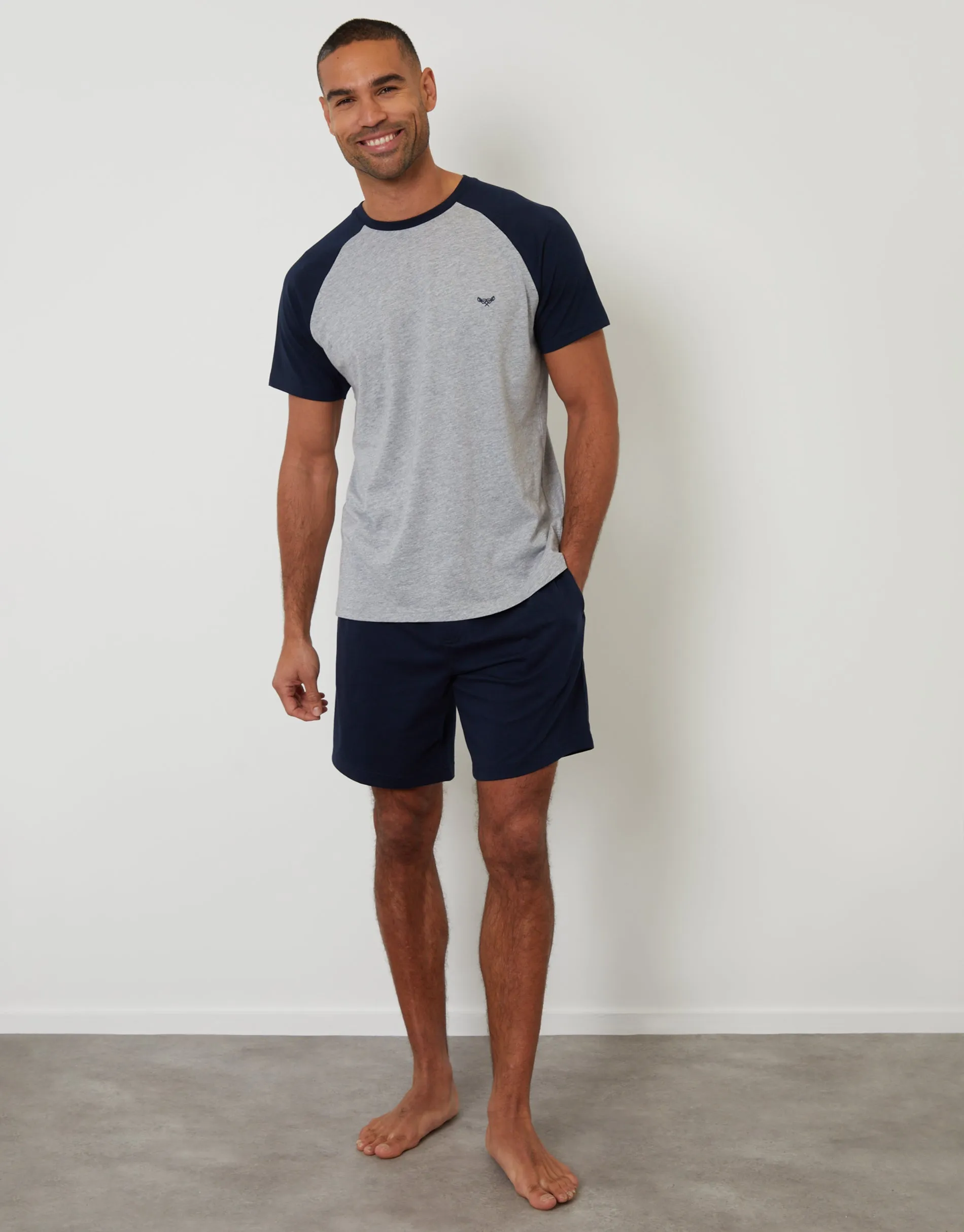 Grey Marl Raglan Short Sleeve Top & Shorts Lounge Set sold by Threadbare product image thumbnail 3