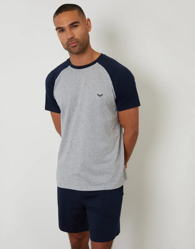 Grey Marl Raglan Short Sleeve Top & Shorts Lounge Set sold by Threadbare