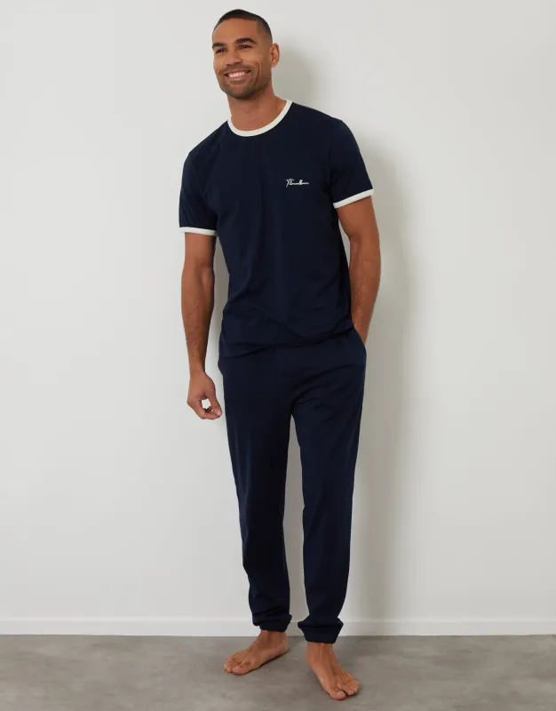 Navy Contrast Binding Lounge Set sold by Threadbare