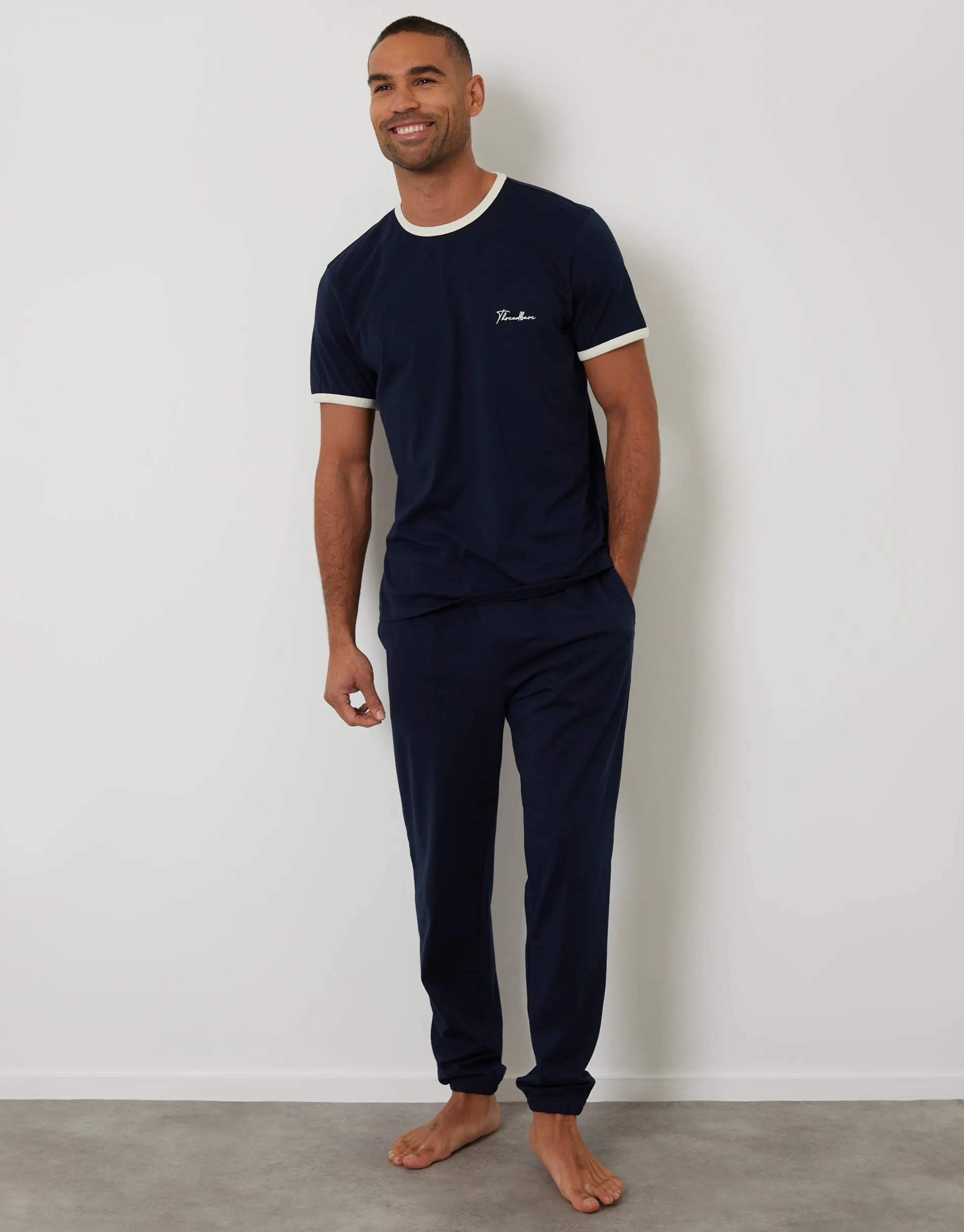 Navy Contrast Binding Lounge Set sold by Threadbare