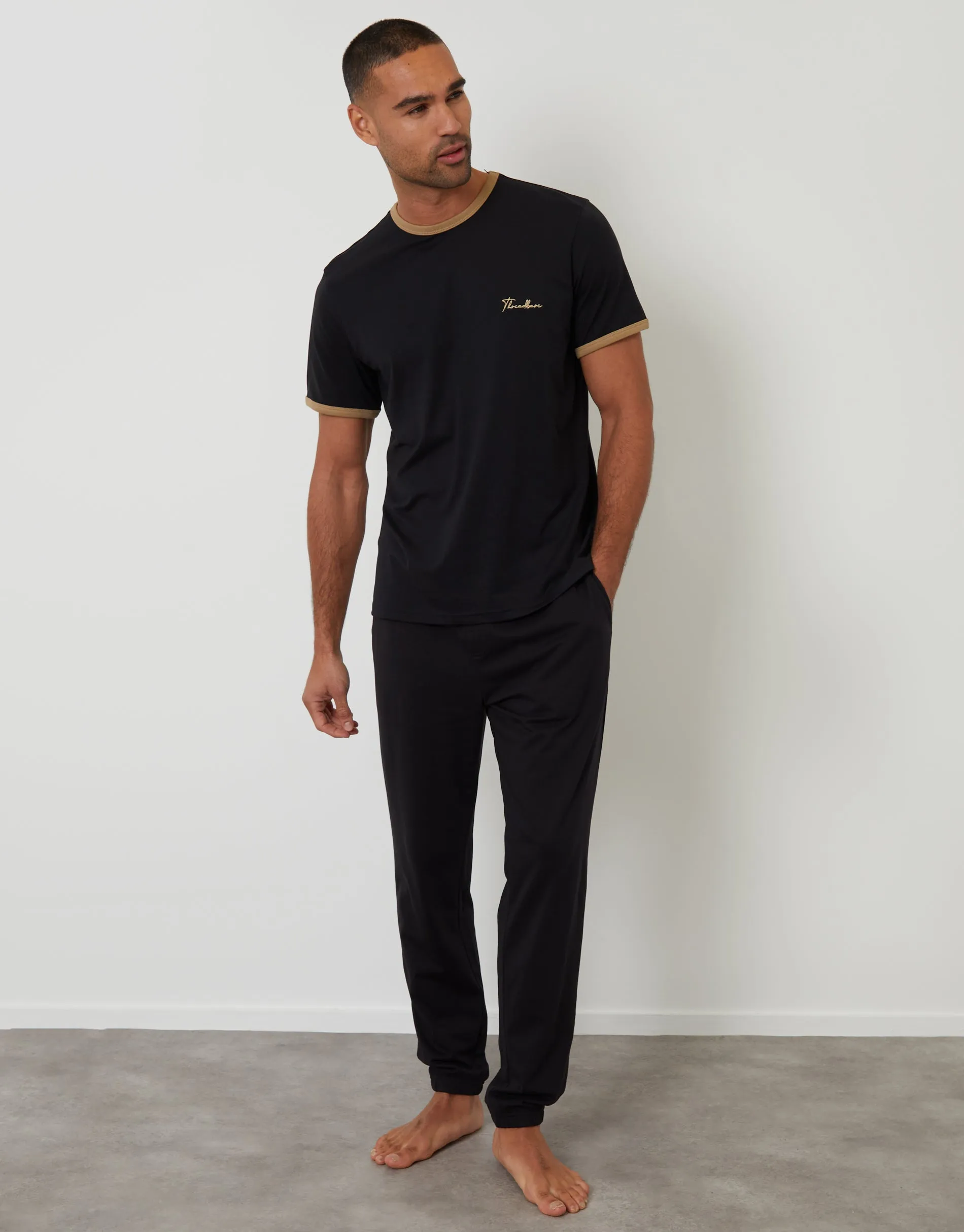 Black Contrast Binding Lounge Set sold by Threadbare