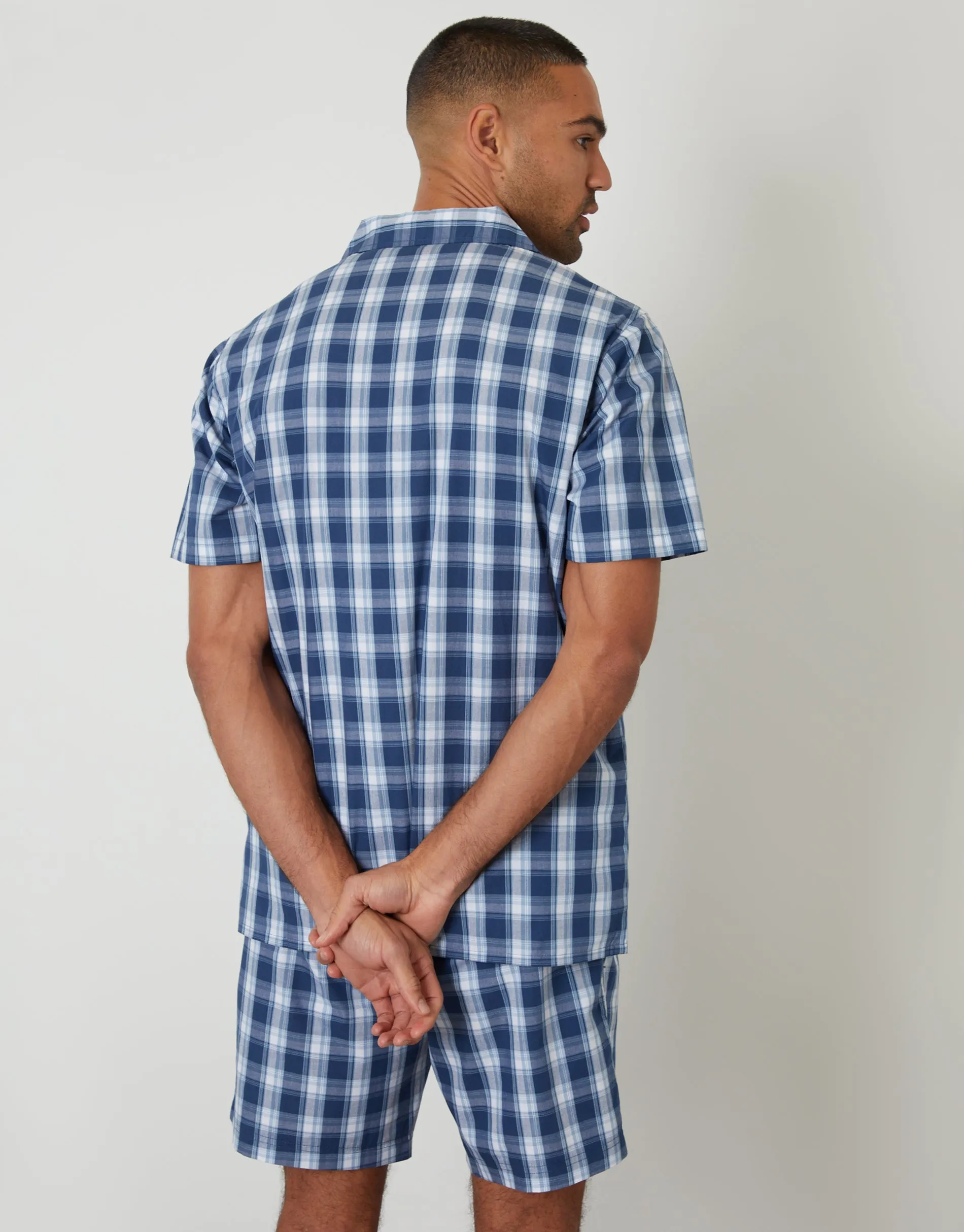 Short Sleeve Shirt & Shorts Pyjama Set in Navy Check sold by Threadbare product image thumbnail 2