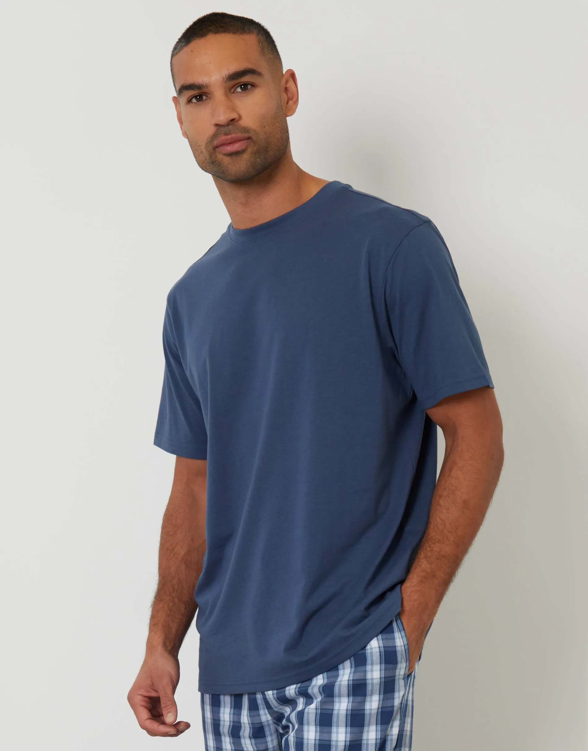 Denim Blue Check Relaxed Fit T-Shirt & Bottoms Pyjama Set sold by Threadbare product image thumbnail 2