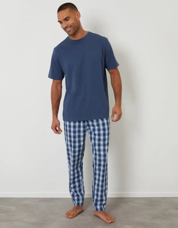 Denim Blue Check Relaxed Fit T-Shirt & Bottoms Pyjama Set sold by Threadbare