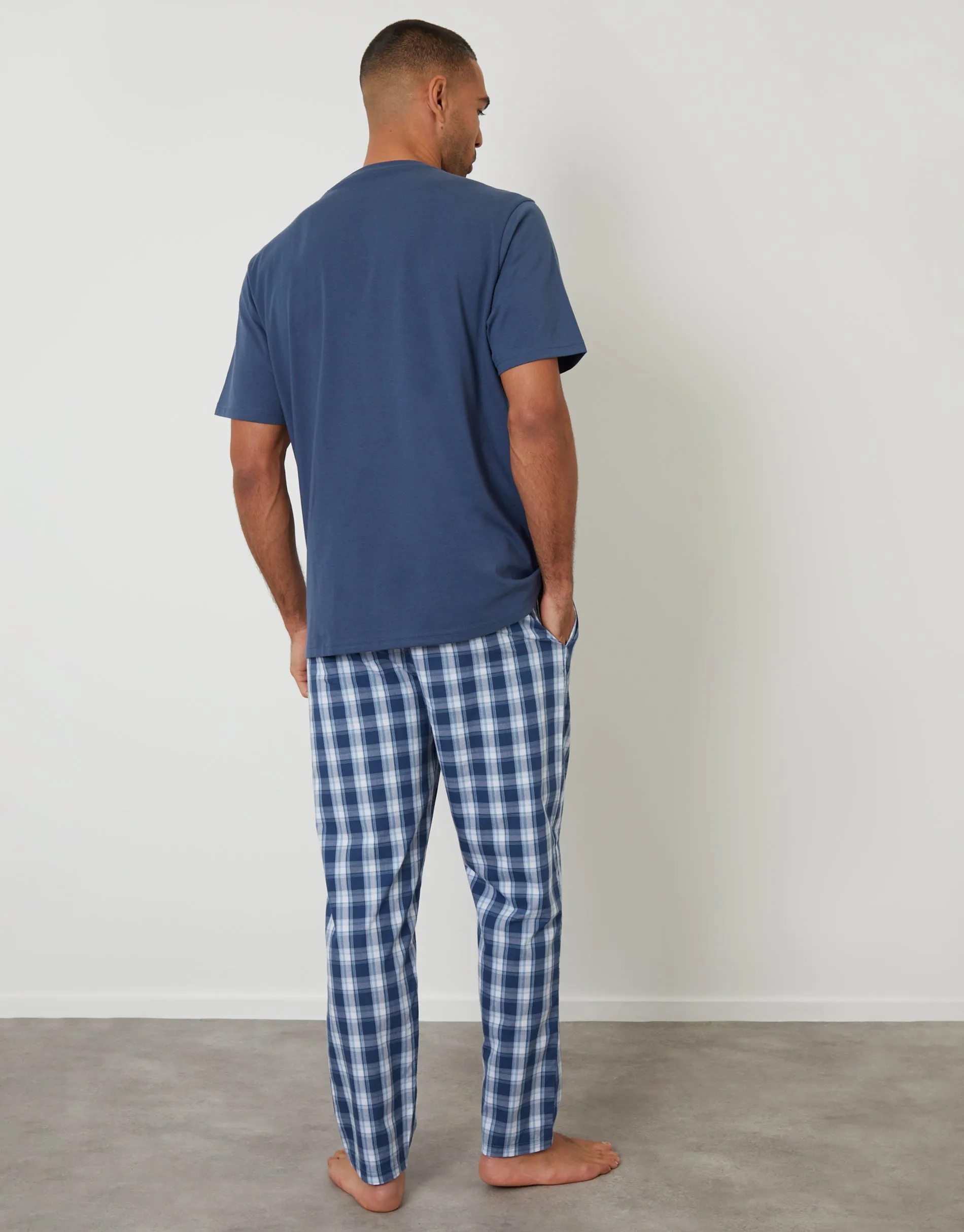 Denim Blue Check Relaxed Fit T-Shirt & Bottoms Pyjama Set sold by Threadbare product image thumbnail 3