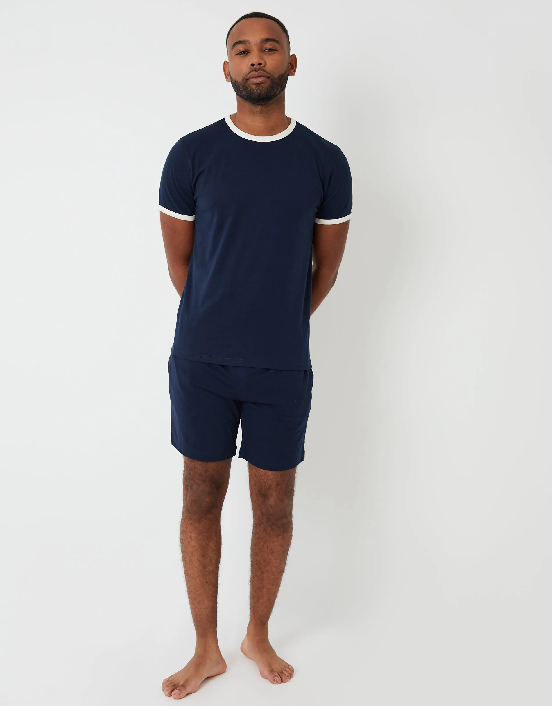 Navy Contrast Binding Short Lounge Set sold by Threadbare product image thumbnail 3