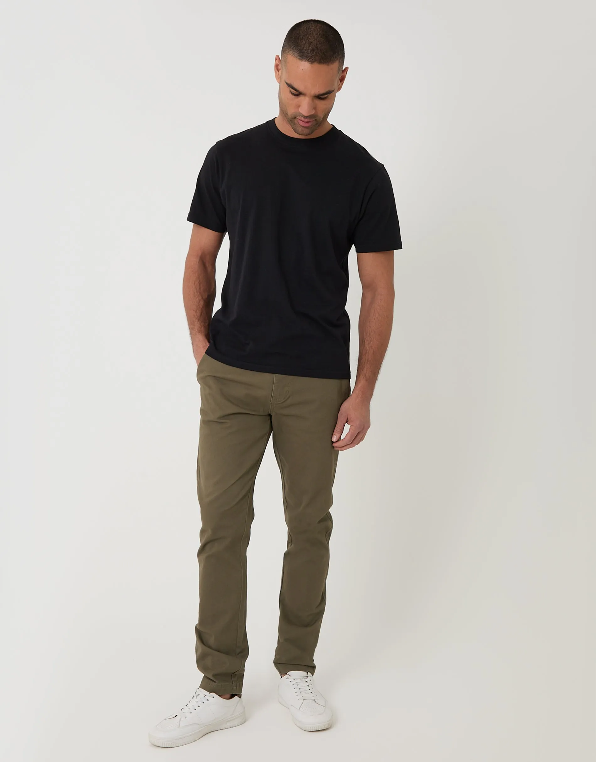 Khaki Green Slim Fit Chino Trousers sold by Threadbare product image thumbnail 3