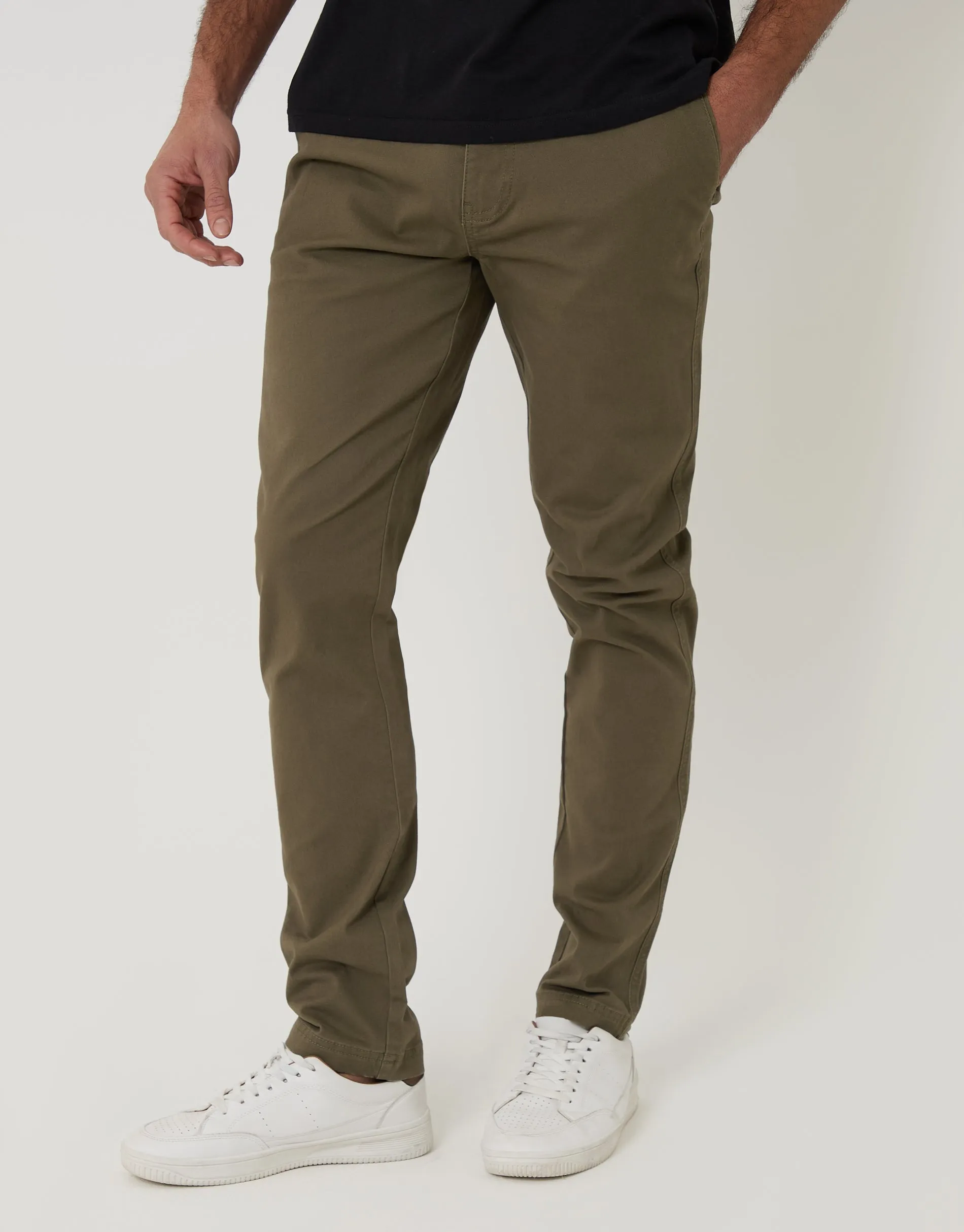 Khaki Green Slim Fit Chino Trousers sold by Threadbare