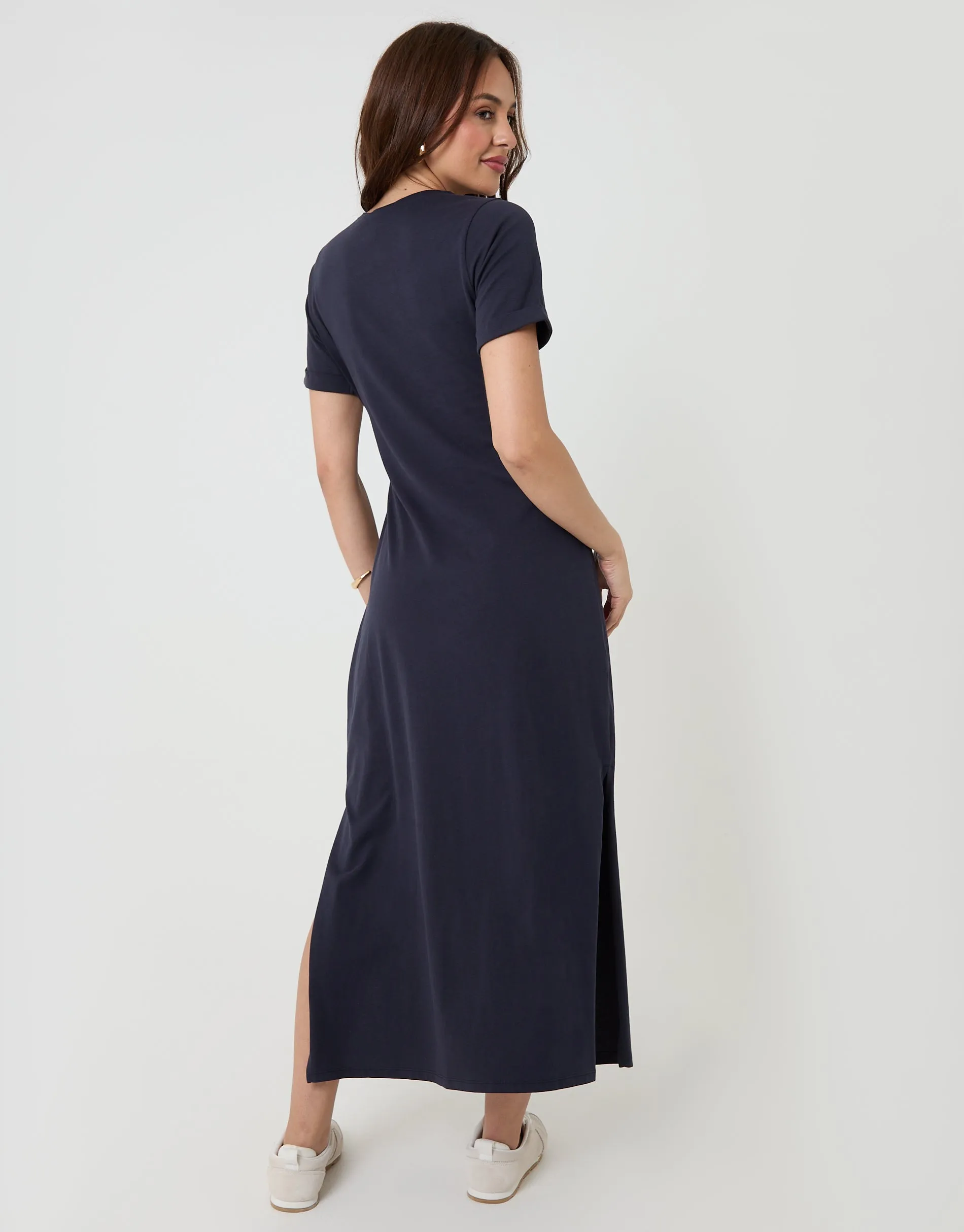Navy Tie Front Side Split Cotton Jersey Midi Dress sold by Threadbare product image thumbnail 4