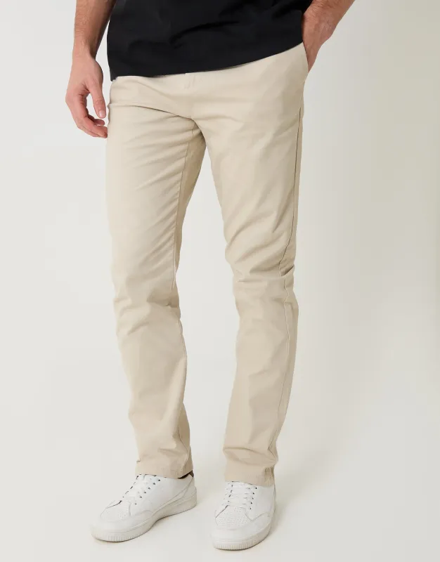 Light Stone Cotton Blend Slim Fit Trousers made by Threadbare
