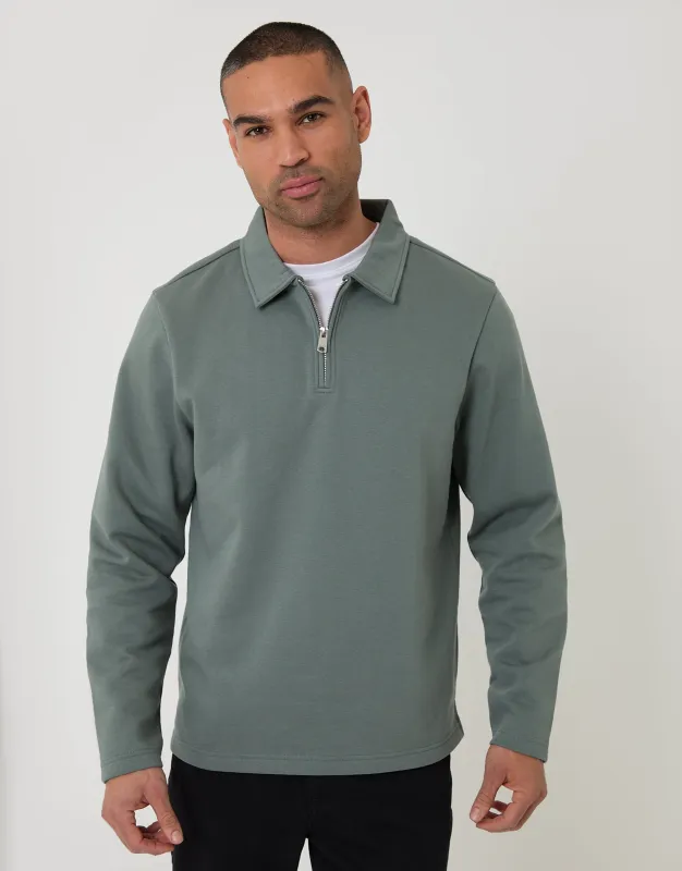 Blue Quarter Zip Long Sleeve Polo Sweatshirt sold by Threadbare