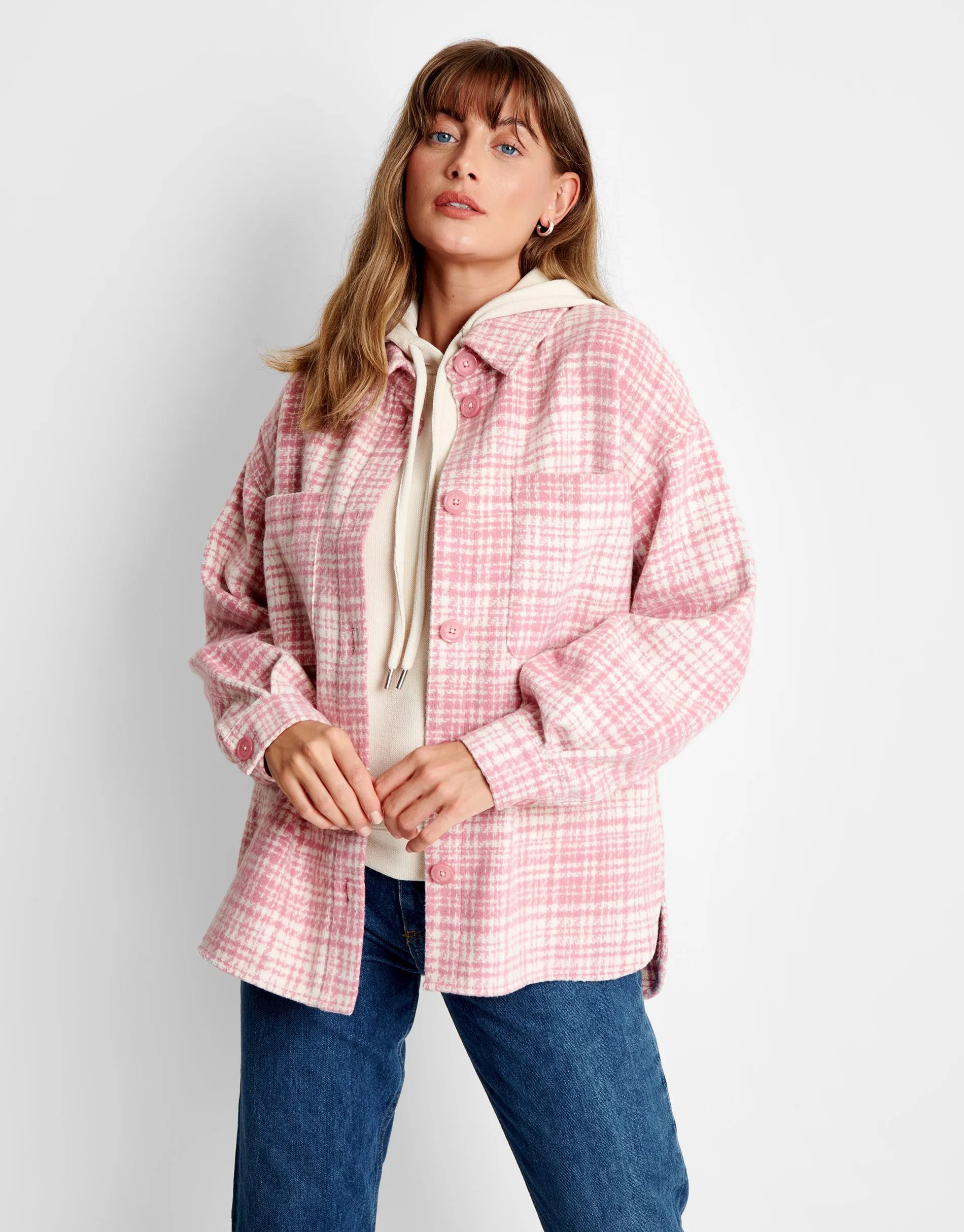 Women's Pink Check Oversized Shacket sold by Threadbare