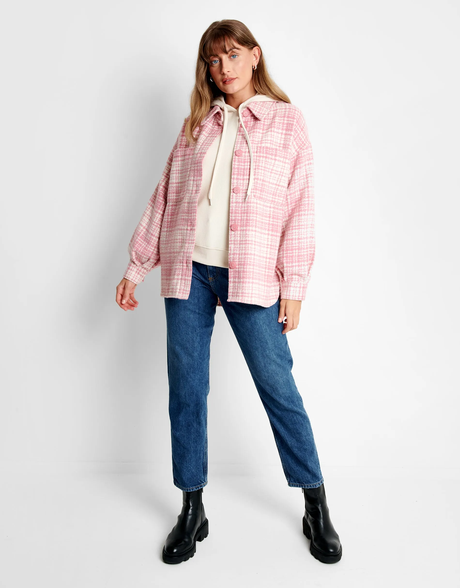 Women's Pink Check Oversized Shacket sold by Threadbare product image thumbnail 3