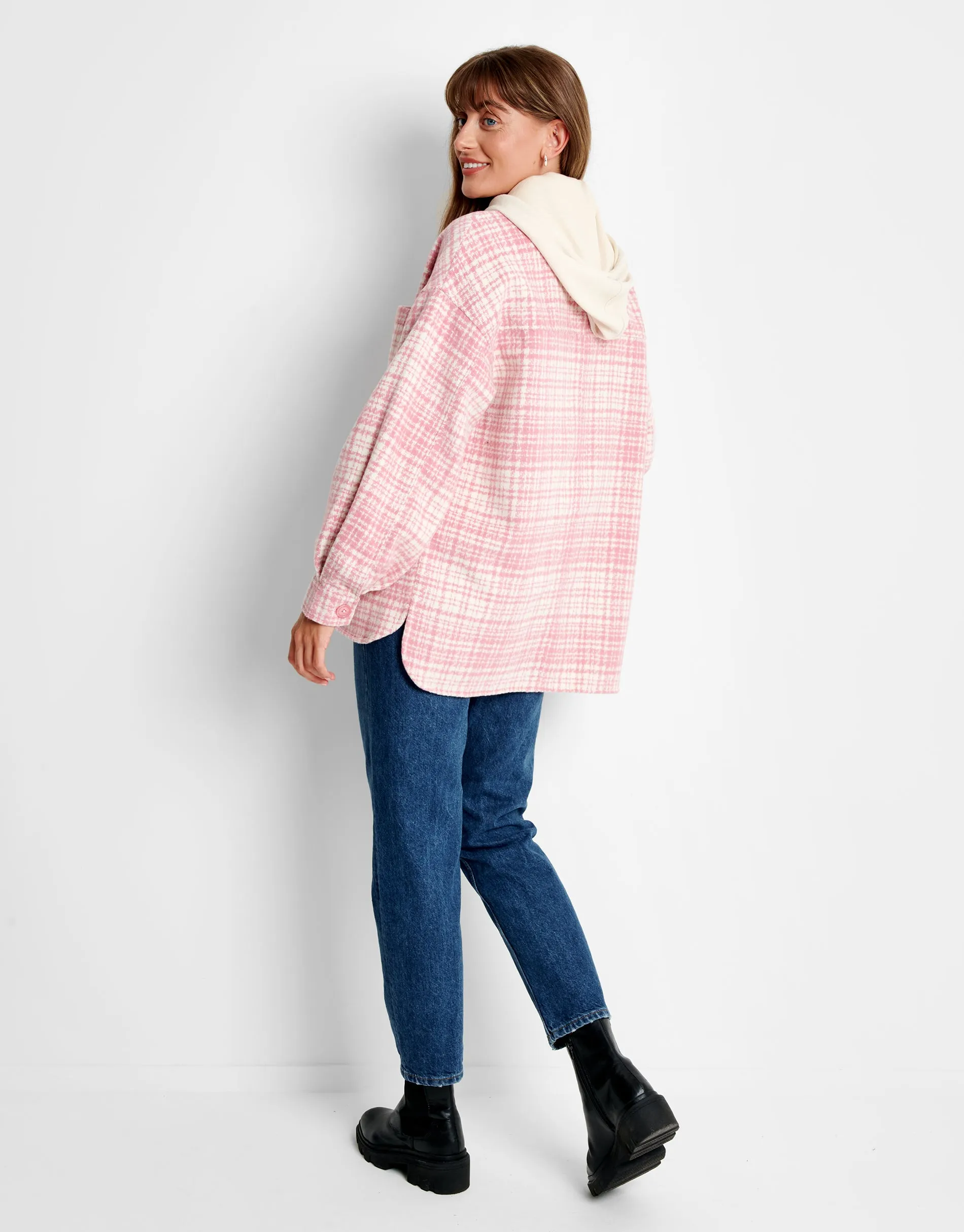Women's Pink Check Oversized Shacket sold by Threadbare product image thumbnail 2