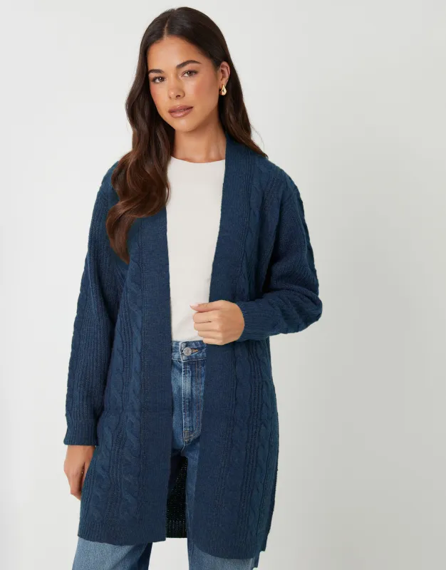 Blue Cable Knit Cardigan made by Threadbare
