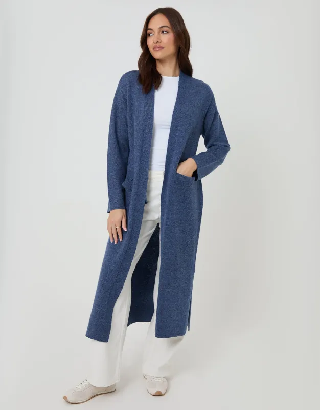Blue Dropped Shoulder Knitted Coatigan made by Threadbare