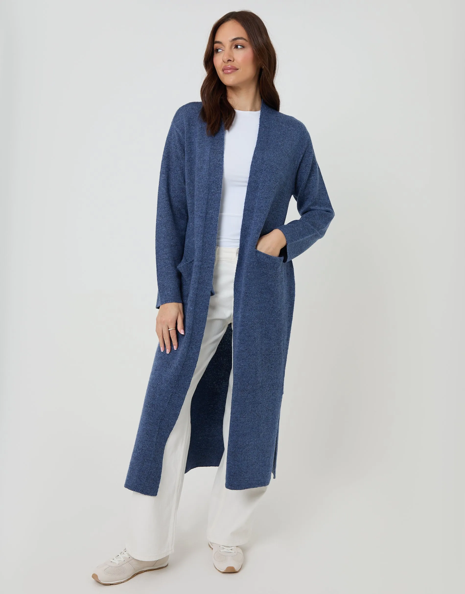 Blue Dropped Shoulder Knitted Coatigan sold by Threadbare