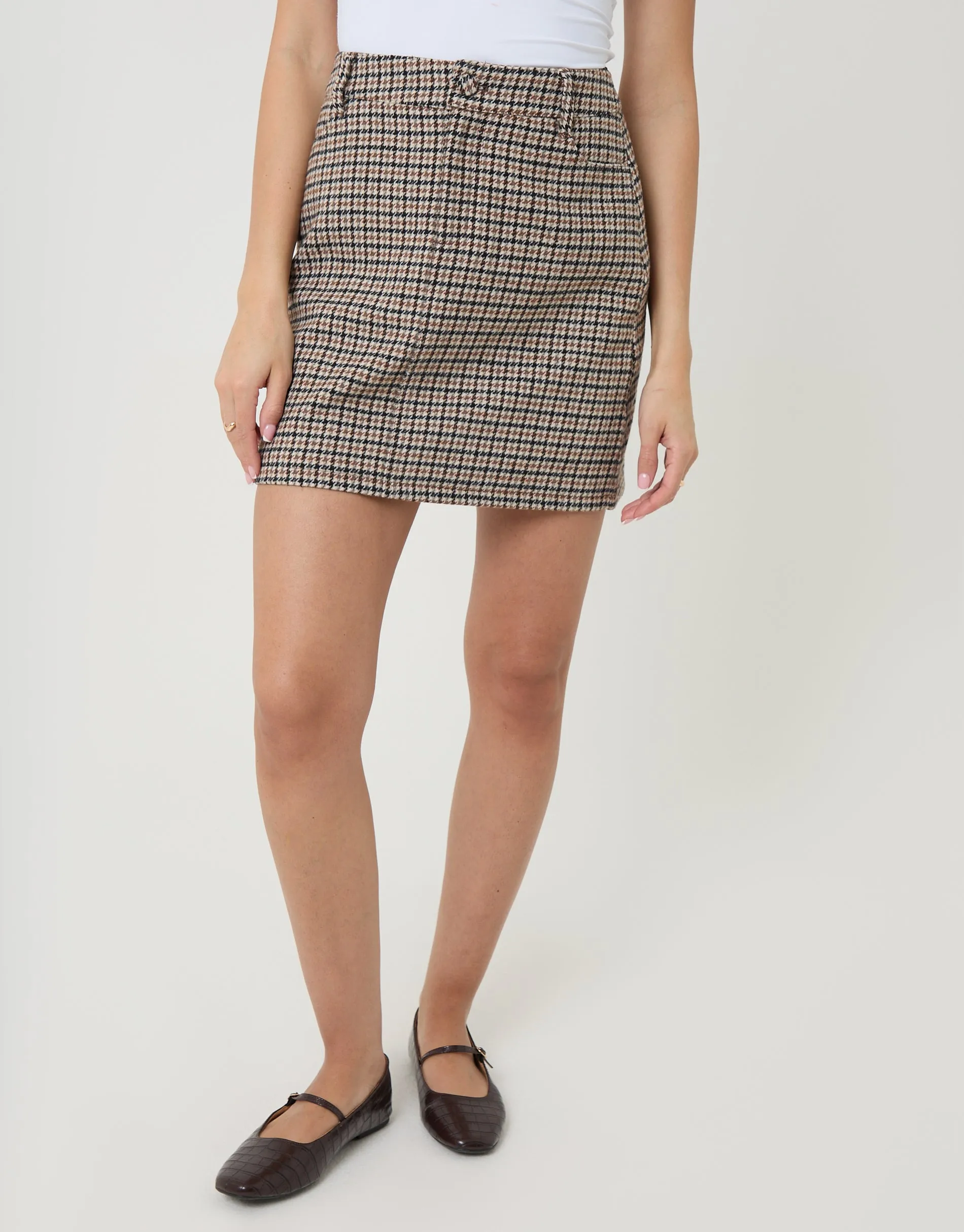 Brown Check Co-ord Wool Content Mini Skirt sold by Threadbare product image thumbnail 2