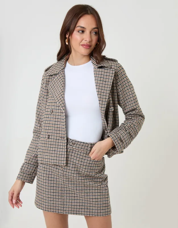 Brown Check Co-ord Wool Content Mini Skirt sold by Threadbare