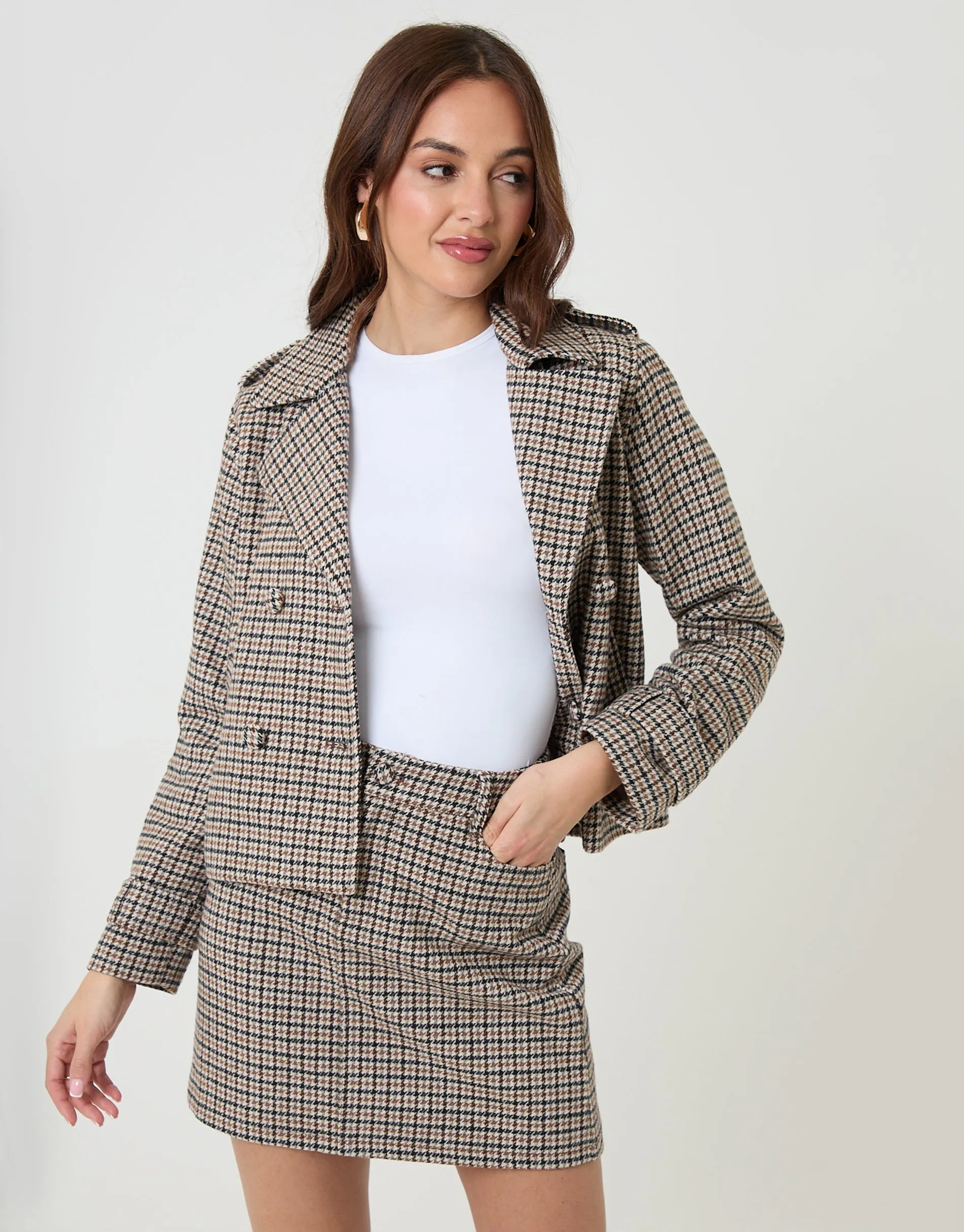 Brown Check Co-ord Wool Content Mini Skirt sold by Threadbare