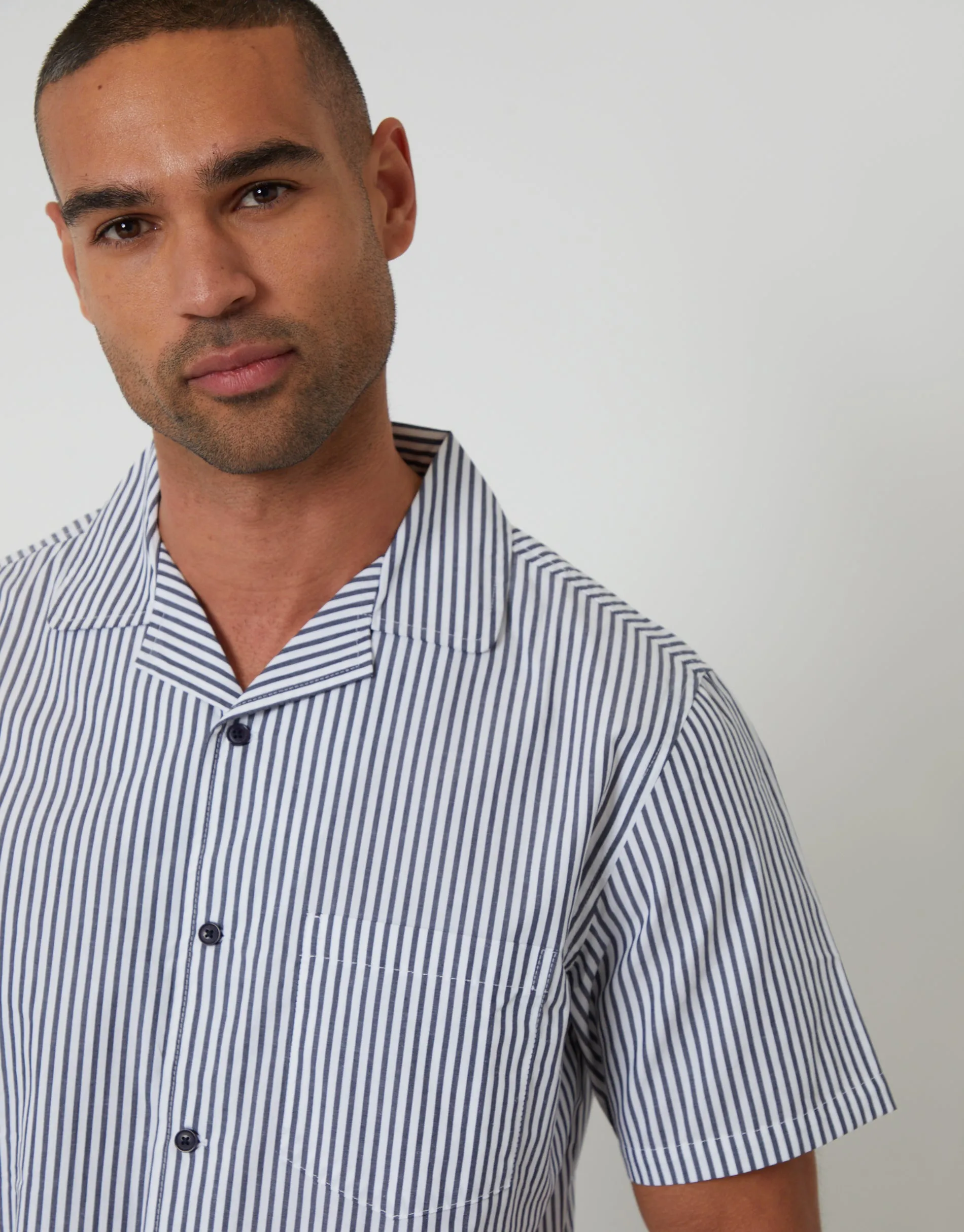 Light Blue Stripe Short Sleeve Shirt & Shorts Pyjama Set sold by Threadbare product image thumbnail 4