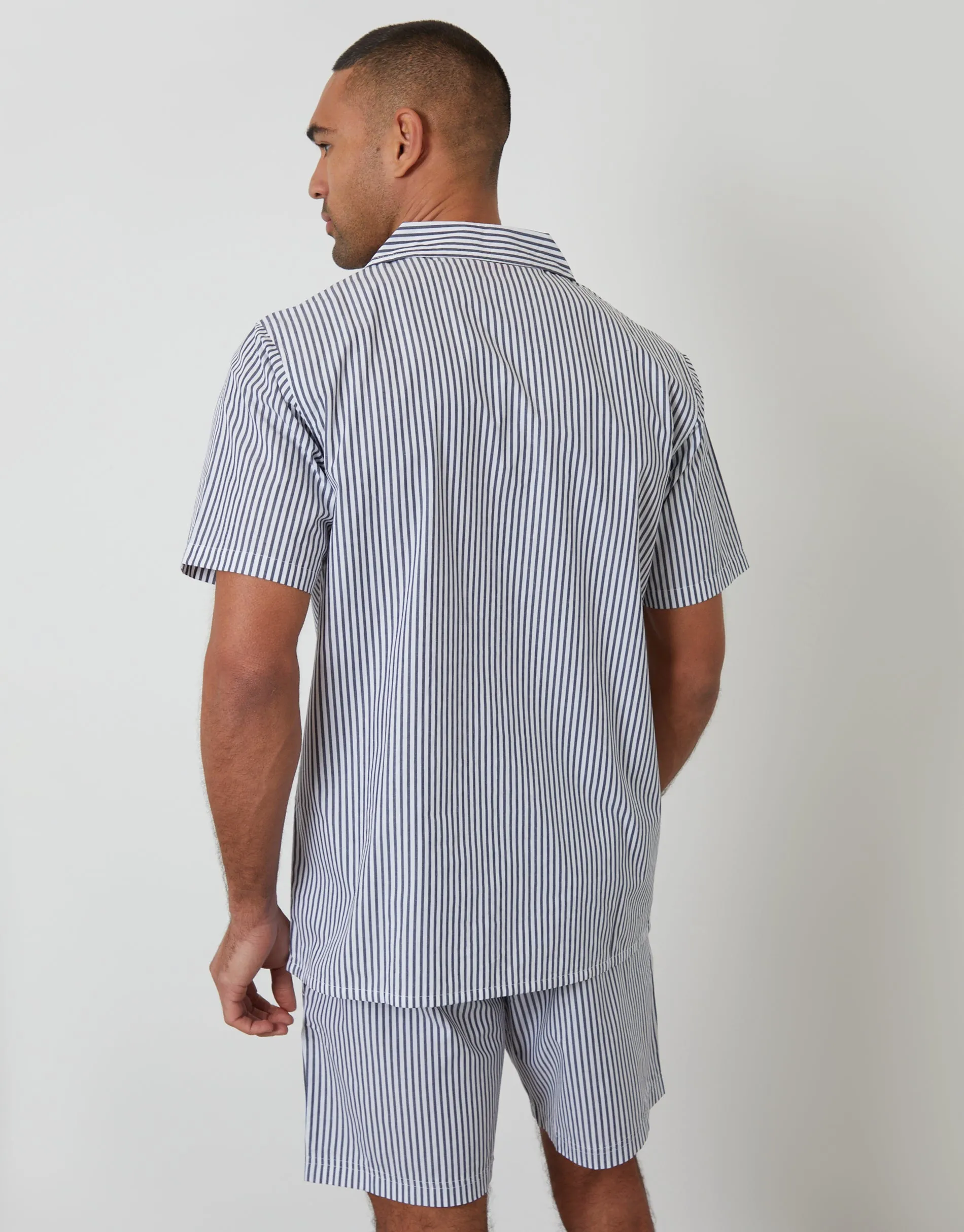 Light Blue Stripe Short Sleeve Shirt & Shorts Pyjama Set sold by Threadbare product image thumbnail 2