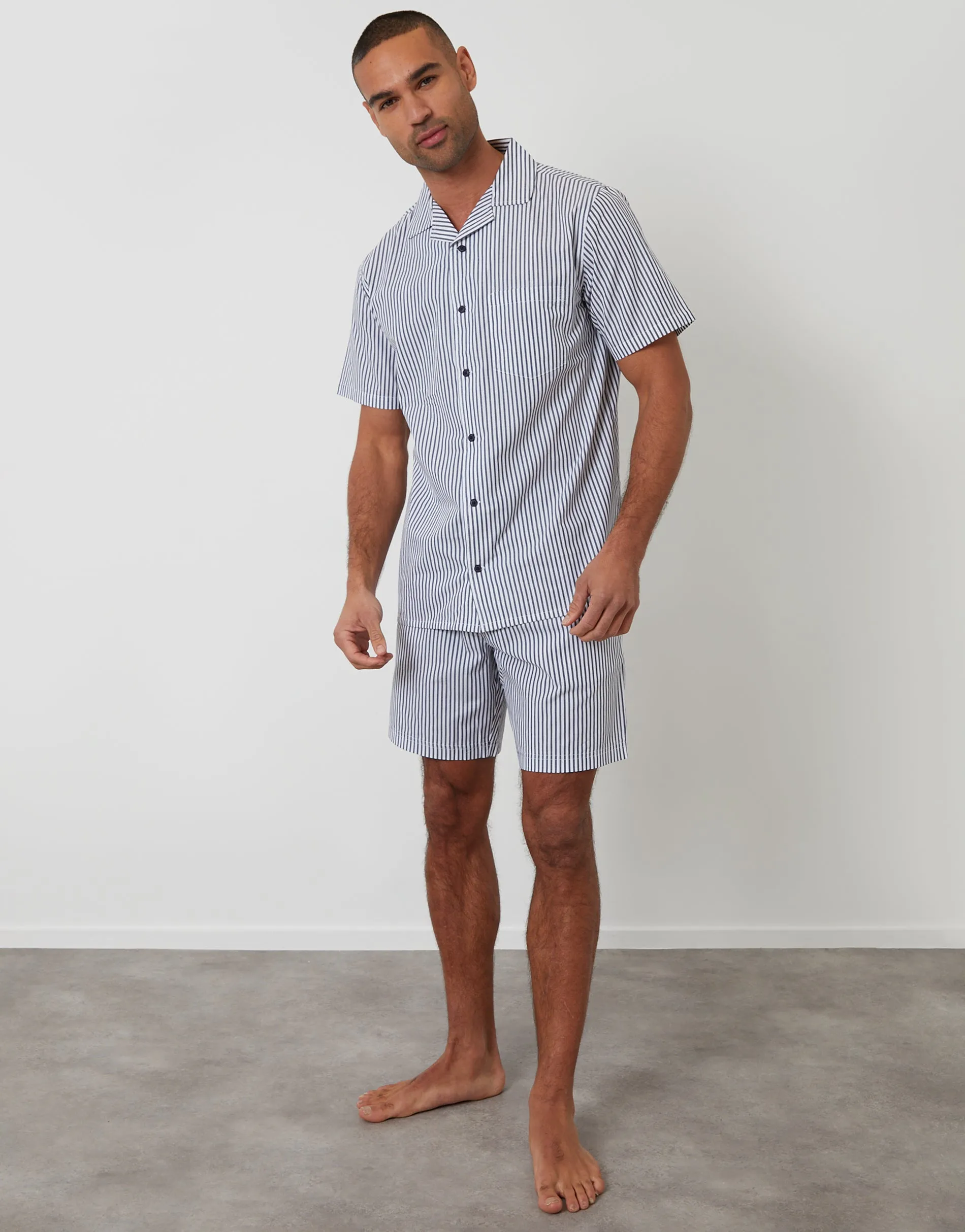 Light Blue Stripe Short Sleeve Shirt & Shorts Pyjama Set sold by Threadbare product image thumbnail 3
