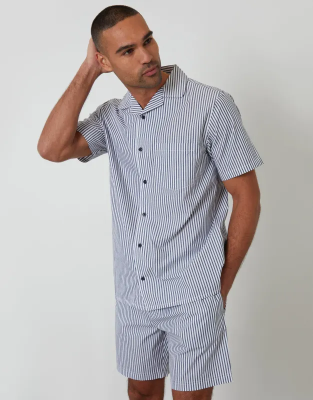 Light Blue Stripe Short Sleeve Shirt & Shorts Pyjama Set sold by Threadbare