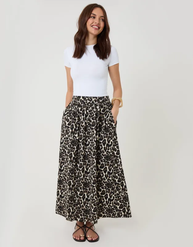 Leopard Print Jersey A-Line Maxi Skirt sold by Threadbare
