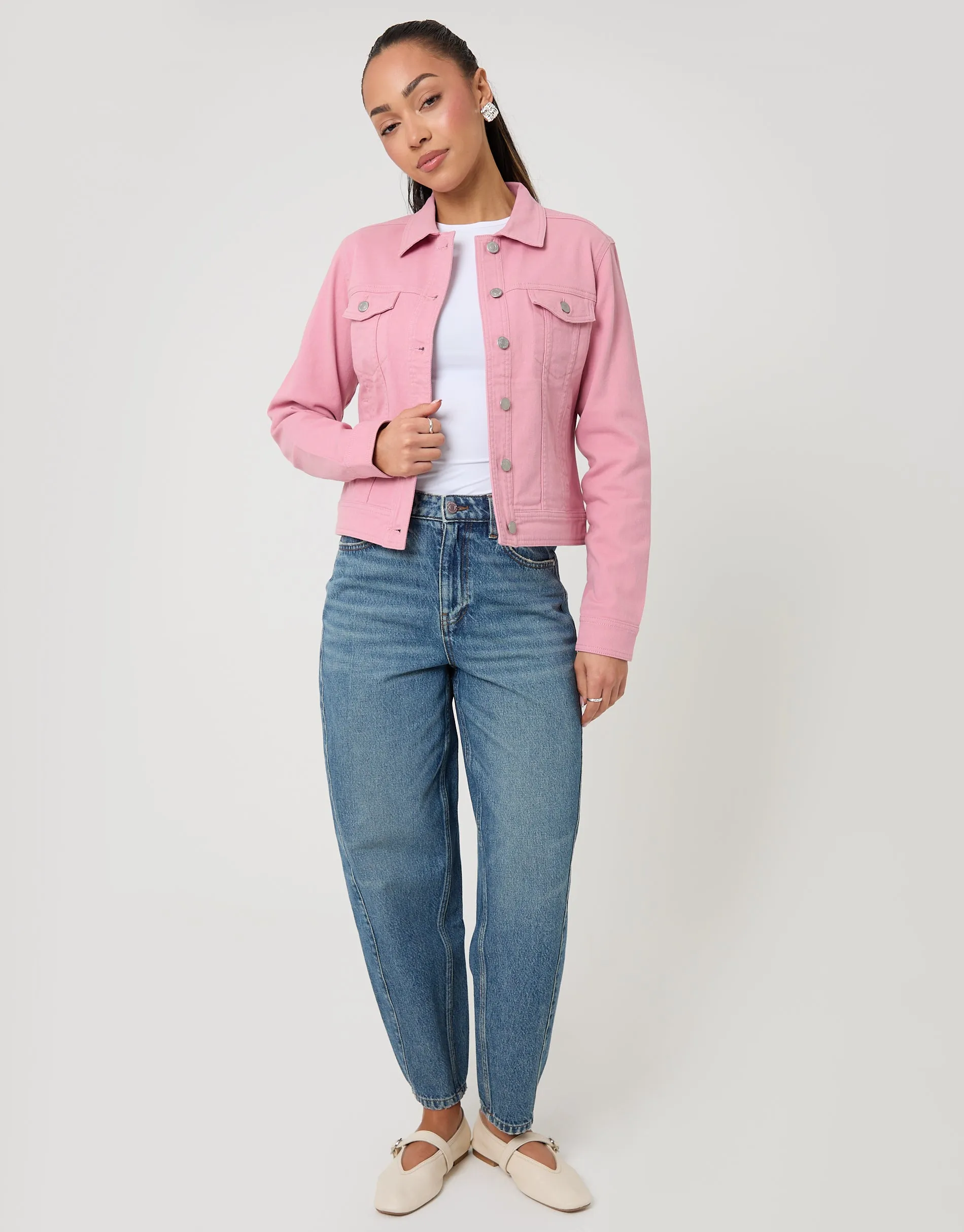 Pink Stretch Denim Jacket sold by Threadbare product image thumbnail 3